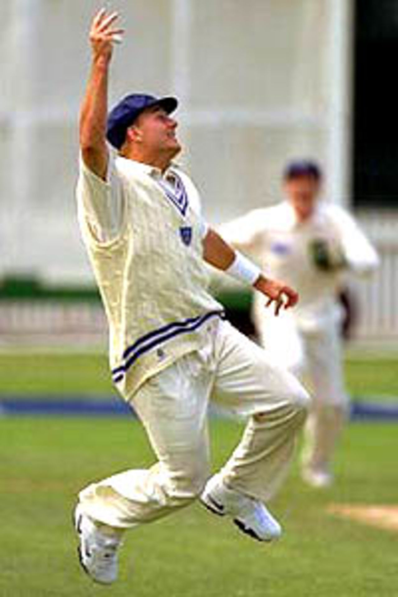 27 Oct 2000: Shane Lee of New South Wales celebrates taking the catch of Darren Berry off the bowling of Glenn McGrath, in the Pura Cup Cricket match between Victoria and New South Wales, played at Punt Rd Oval in Melbourne, Australia.
