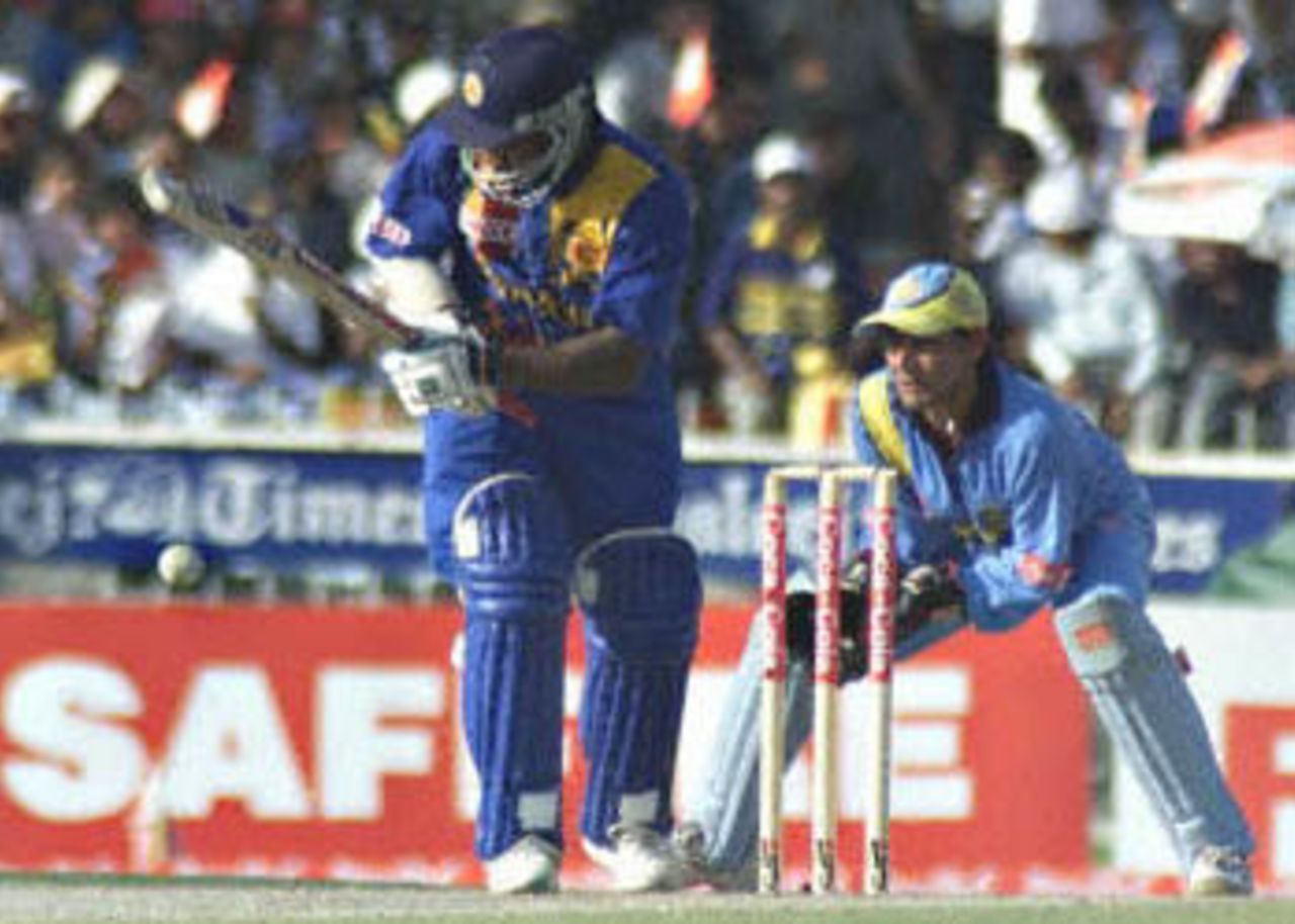 Jayasuriya flicks off his pads, Coca-Cola Champions Trophy, 2000/01, Final, India v Sri Lanka, Sharjah C.A. Stadium, 29 October 2000.