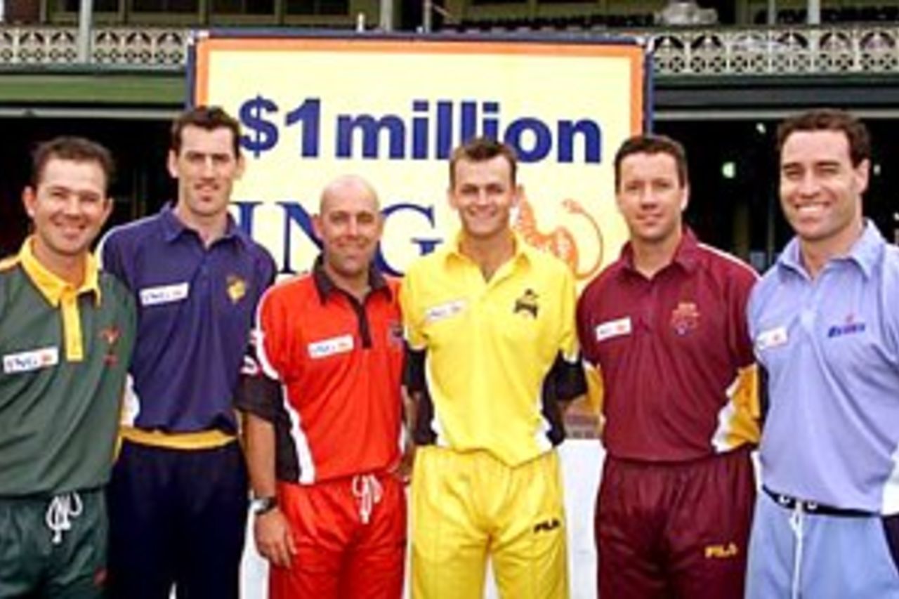 04 Oct 2001: Team captains pose for a photo at the season launch of the ING Cup held at the Sydney Cricket Ground in Sydney, Australia.