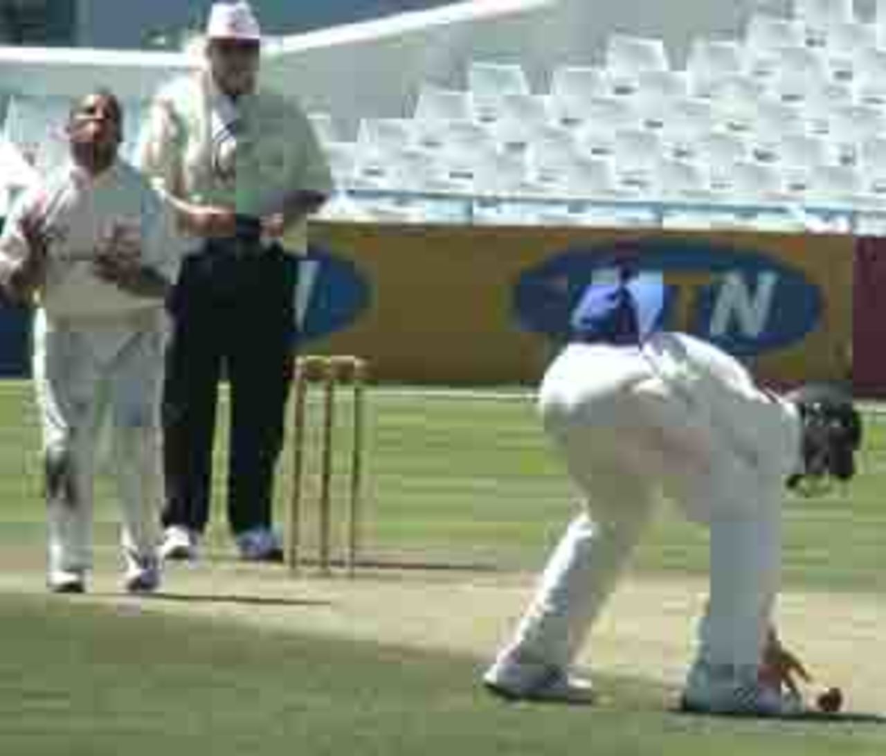 Paul Adams grimaces as a catch falls short of a Graeme Smith against Easterns