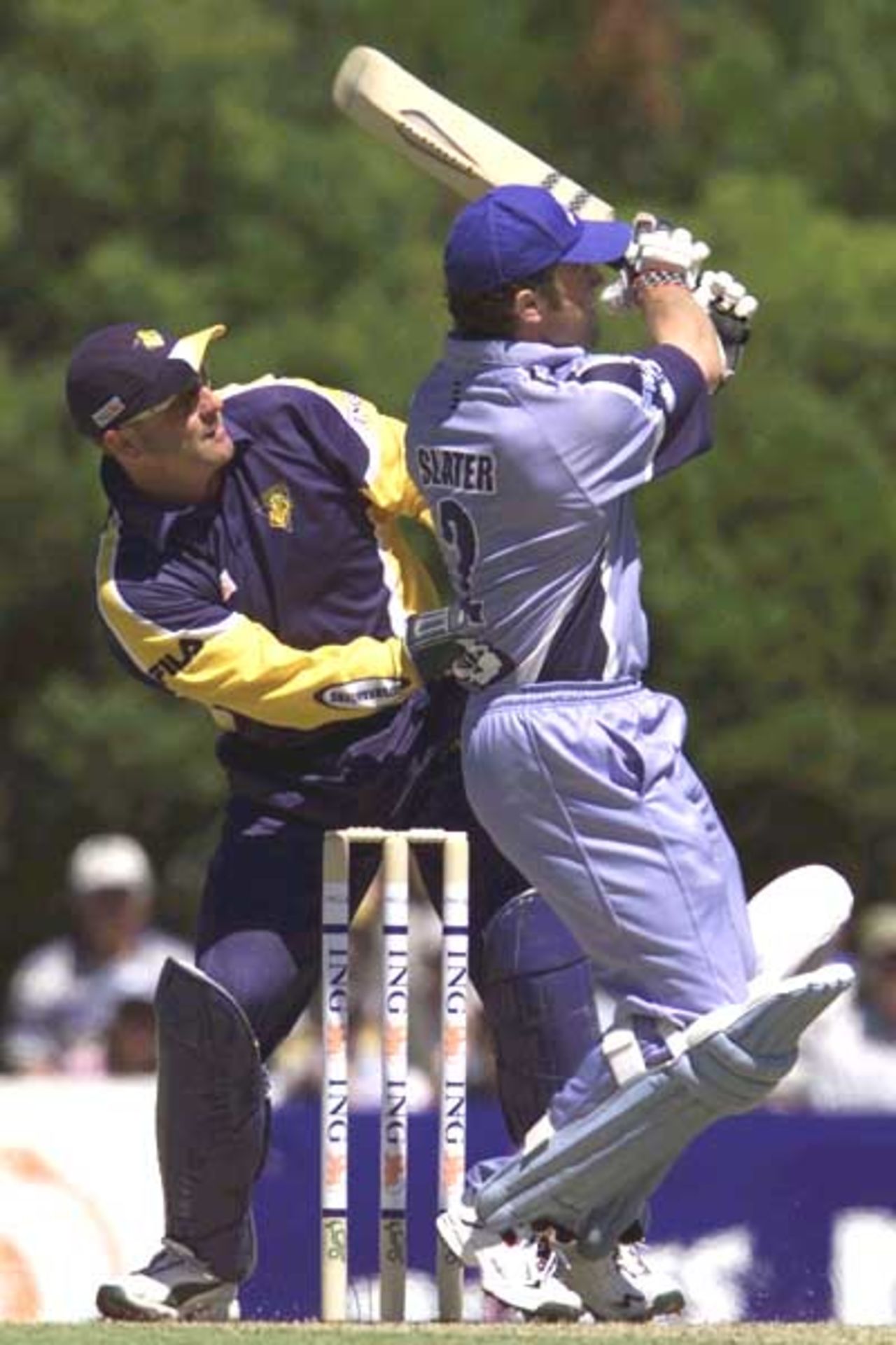 07 Oct 2001: Michael Slater of the Blues in action during the New South Wales Blues v Victorian Bushrangers ING Cup match played at Bankstown Oval in Sydney, Australia.