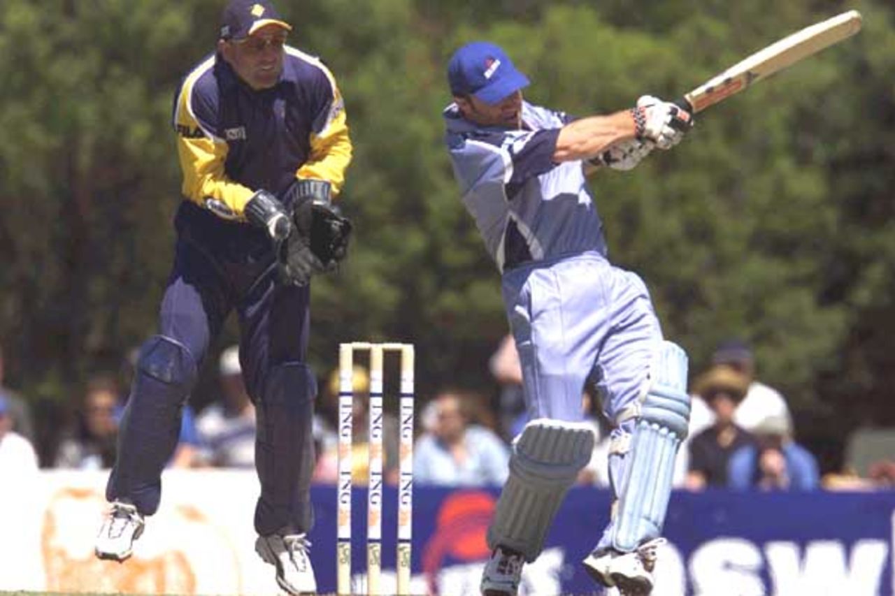 07 Oct 2001: Michael Slater of the Blues in action during the New South Wales Blues v Victorian Bushrangers ING Cup match played at Bankstown Oval in Sydney, Australia.