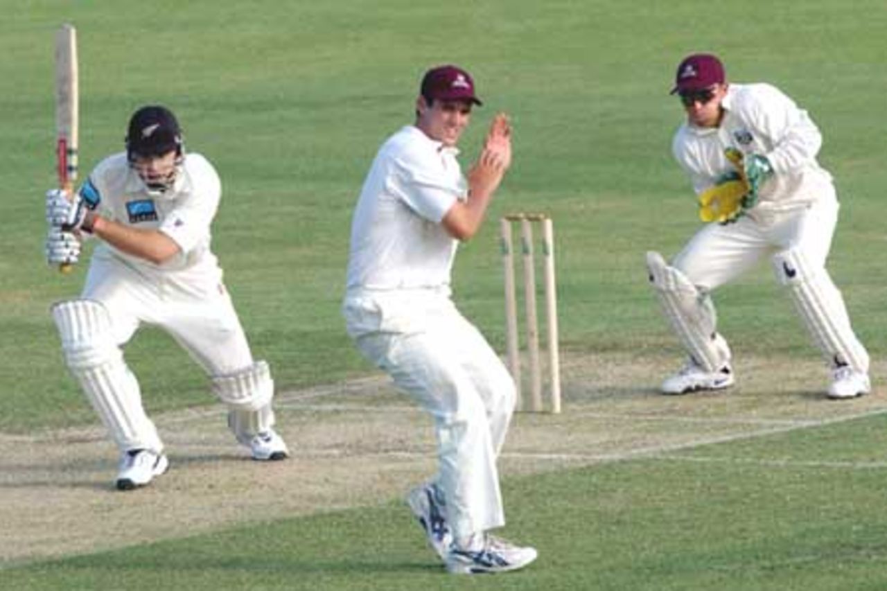 16 Oct 2001: Daniel Vettori of New Zealand in action during the New Zealand Cricket team's tour match against the Queensland Academy of Sport XI which is being played at Allan Border Field in Brisbane, Australia.