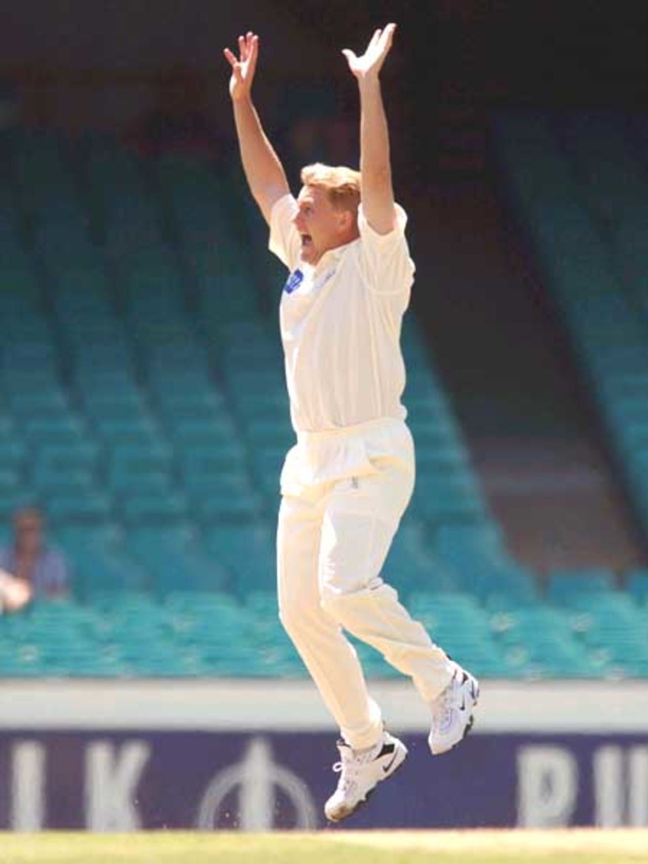 17 Oct 2001: Shane Lee of the Blues appeals during day one of the Pura Cup cricket match between the New South Wales Blues and the Tasmanian Tigers held at the Sydney Cricket Ground, Sydney, Australia.