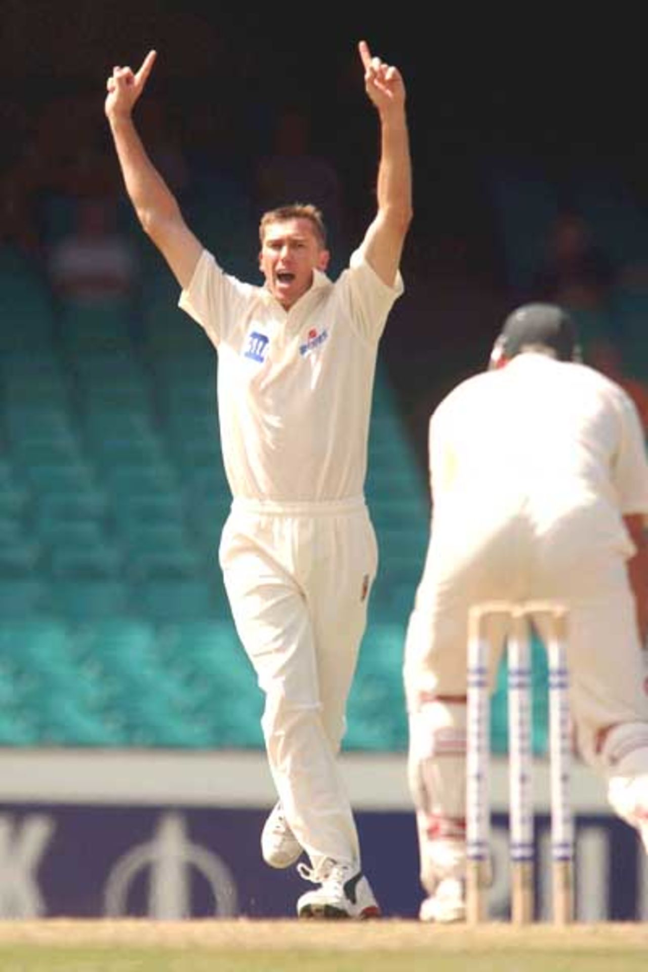 18 Oct 2001: Glenn McGrath of the Blues celebrates taking a wicket during day two of the Pura Cup cricket match between the New South Wales Blues and the Tasmanian Tigers held at the Sydney Cricket Ground, Sydney, Australia