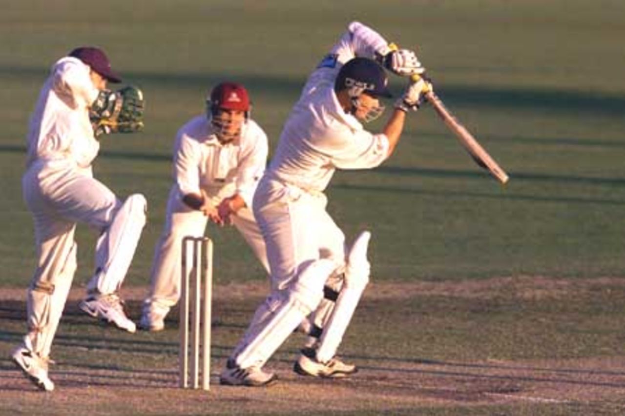 18 Oct 2001: Matthew Bell of New Zealand in action during the match between New Zealand and the Queensland XI played at the Allan Border Field, Brisbane, Australia.