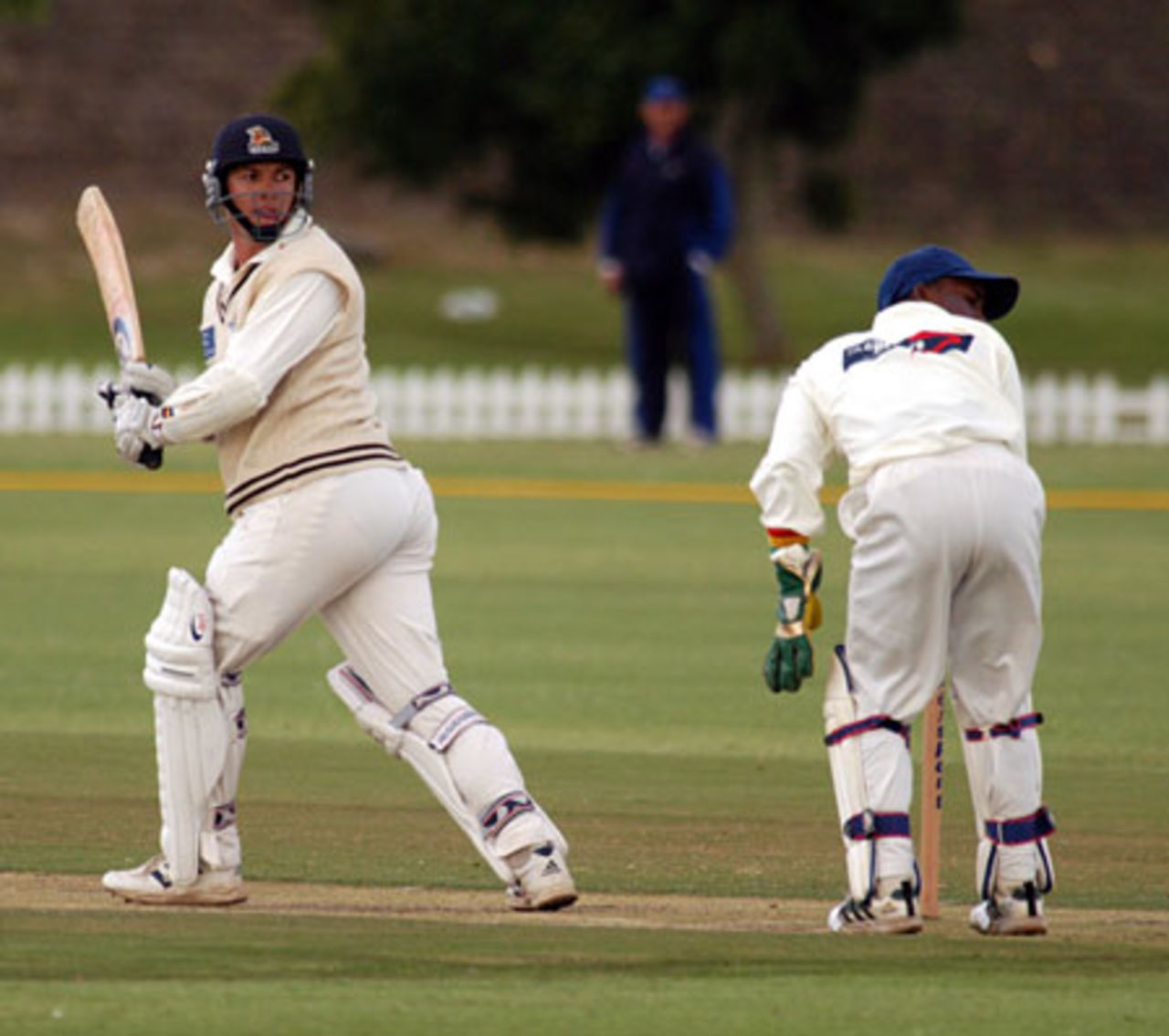 Border's Craig Sugden watches as Thami Tsolekile misses the ball at Bellville