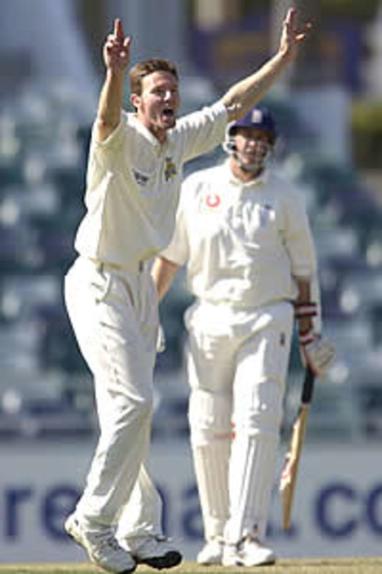 PERTH - OCTOBER 24: Callum Thorp of Western Australia appeals for and gets the wicket of Ashley Giles of England during the two day game between Western Australia and England at the WACA, Perth on October 24 2002.