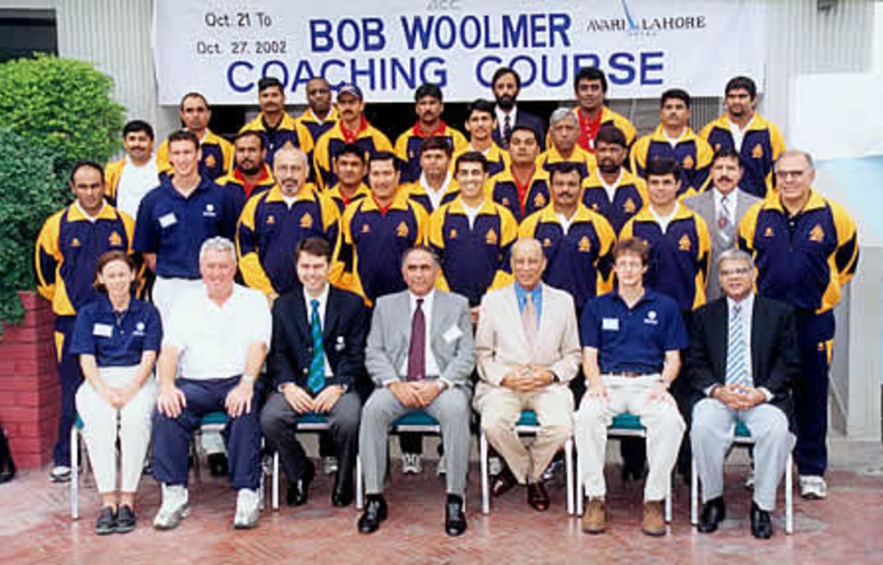 National Coaches attending the Bob Woolmer coaching course, held in Gaddafi Stadium under auspices of ACC and PCB, October 2002. Amongst those who attended included Haroon Rashid from Pakistan and Roger Binney from India as well as coaches from ACC countries.