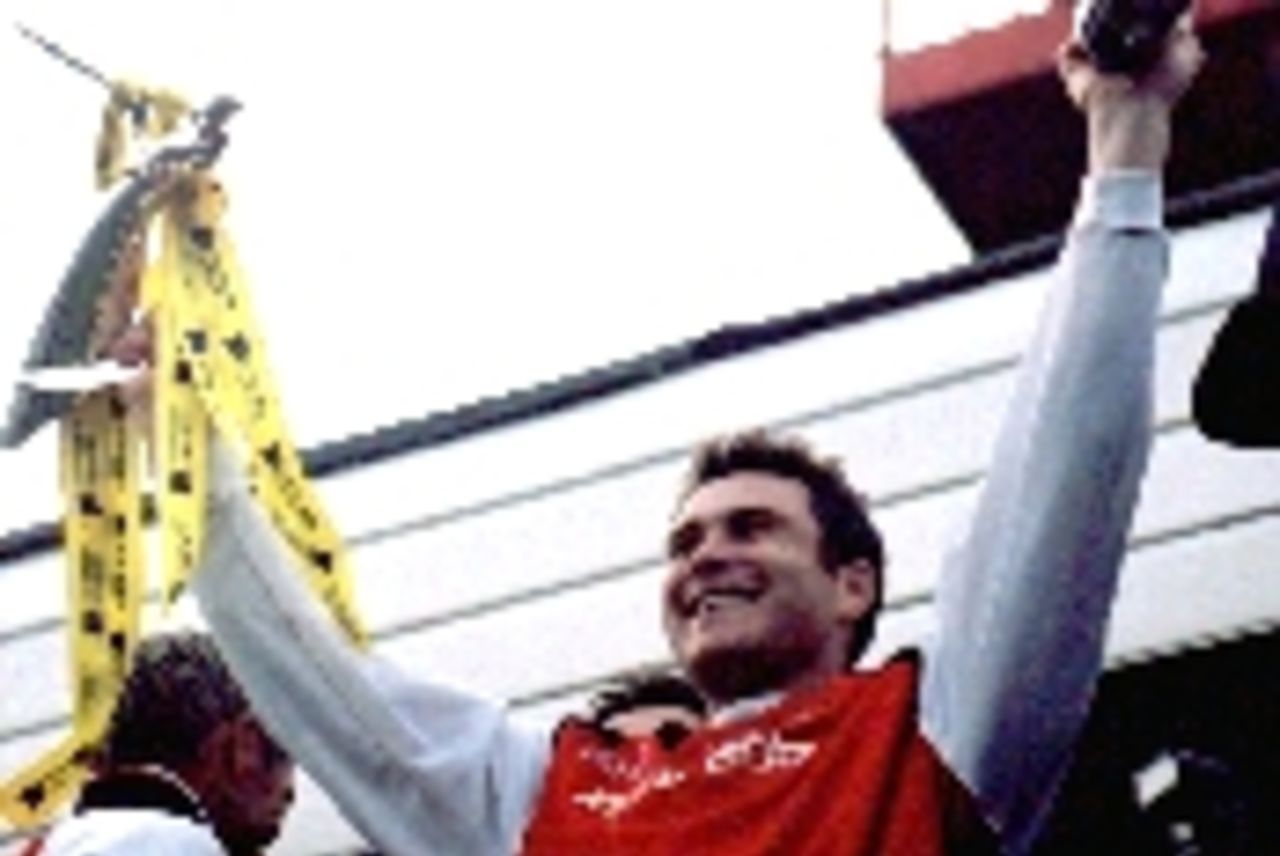 Mike Powell celebrates at Cardiff as Glamorgan win the Norwich Union League