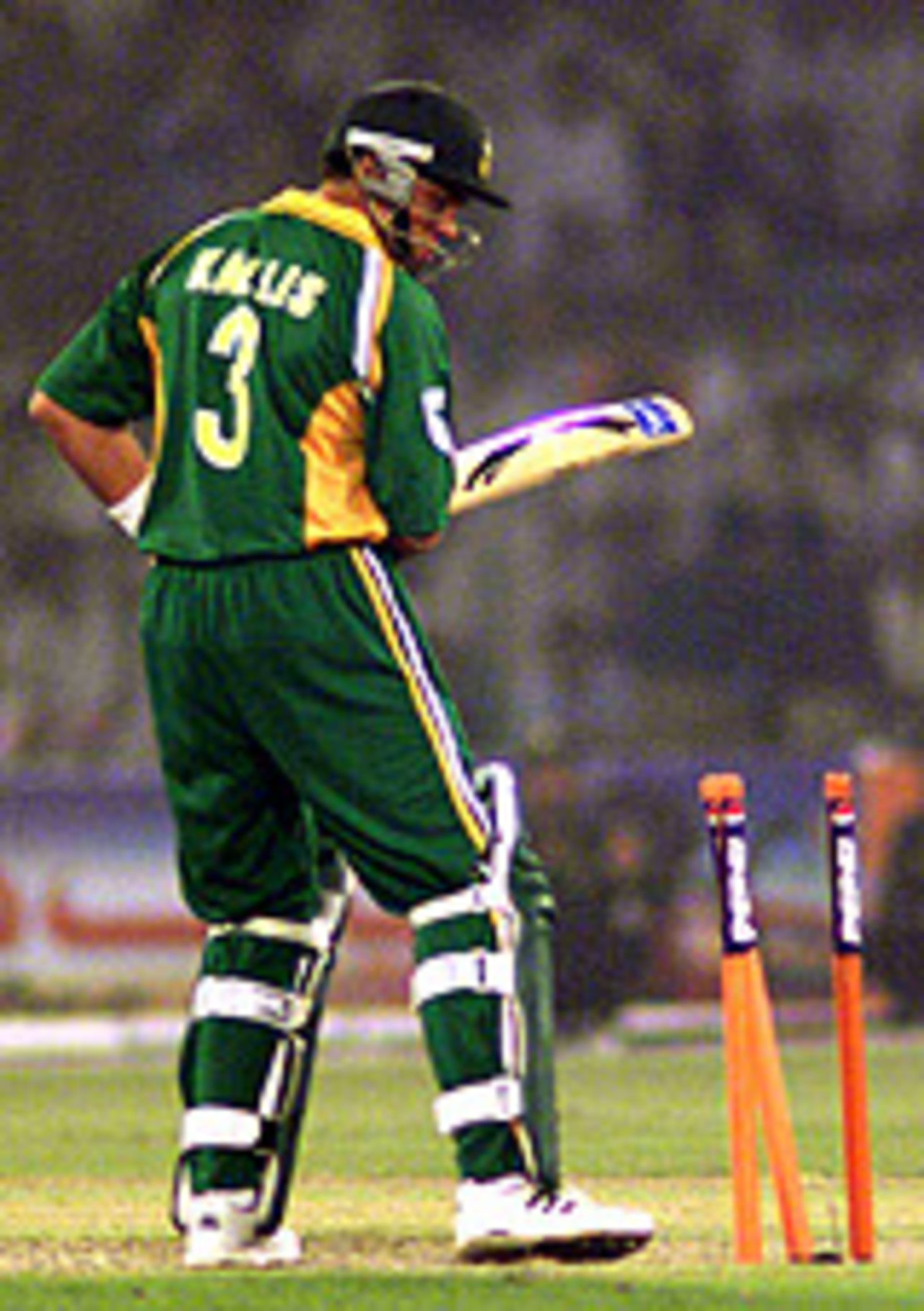 Jacques Kallis looks back at his stumps, Lahore, Ist ODI, Pakistan v South Africa, 3 October 2003