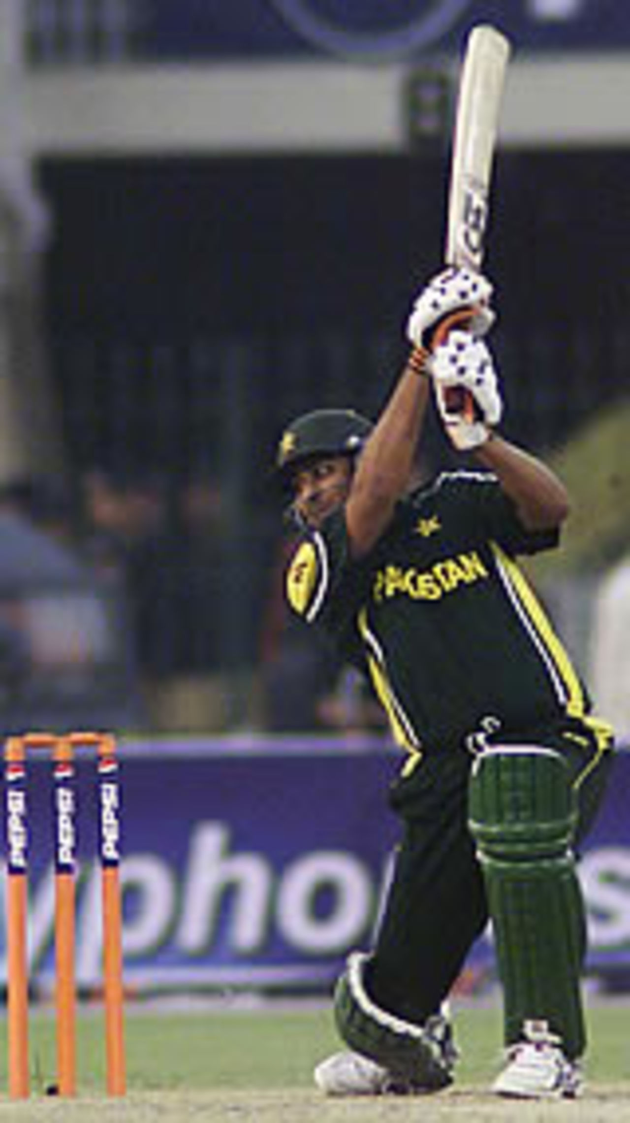 Inzamam with a drive during his 33*, Lahore, ODI2, Pakistan v South Africa, October 5, 2003.