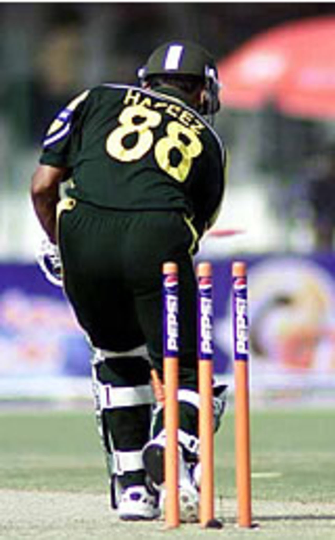 Mohammad Hafeez loses his bails, Lahore, ODI2, Pakistan v South Africa, October 5, 2003.