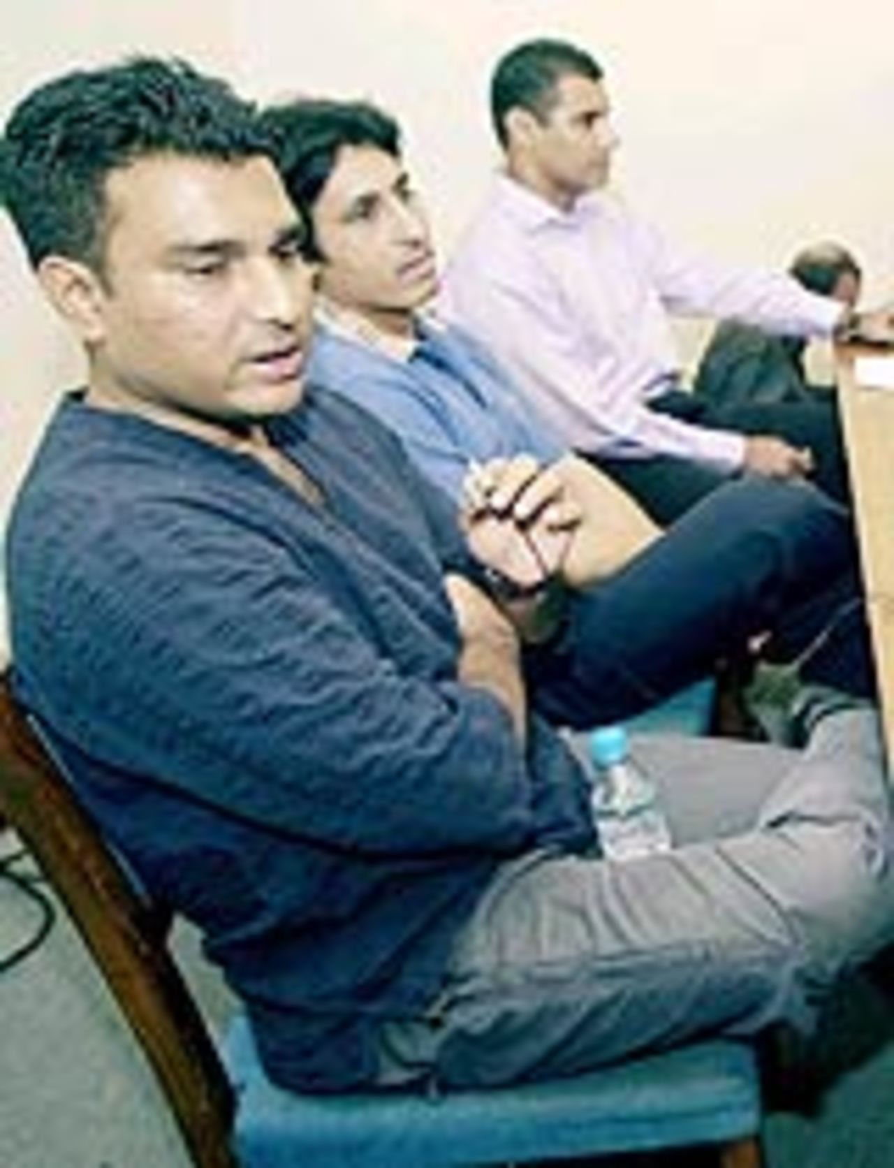 Sanjay Manjrekar, Rameez Raja and Waqar Younis at a seminar on the resumption of Indo-Pak cricketing ties in Lahore