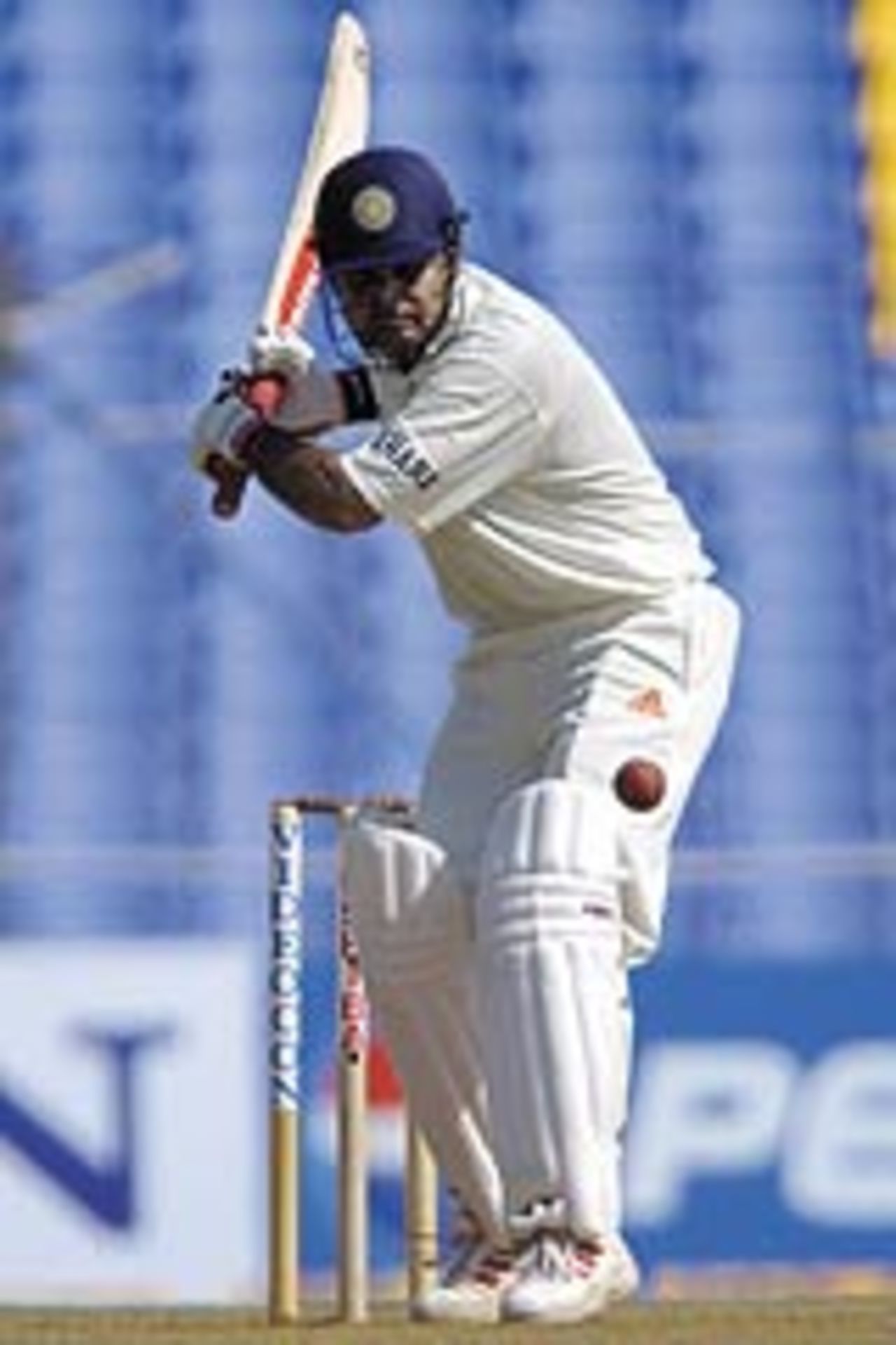Virender Sehwag gets ready to play off the back foot, India v New Zealand, 1st Test, Day 1, Ahmedabad, October 8, 2003