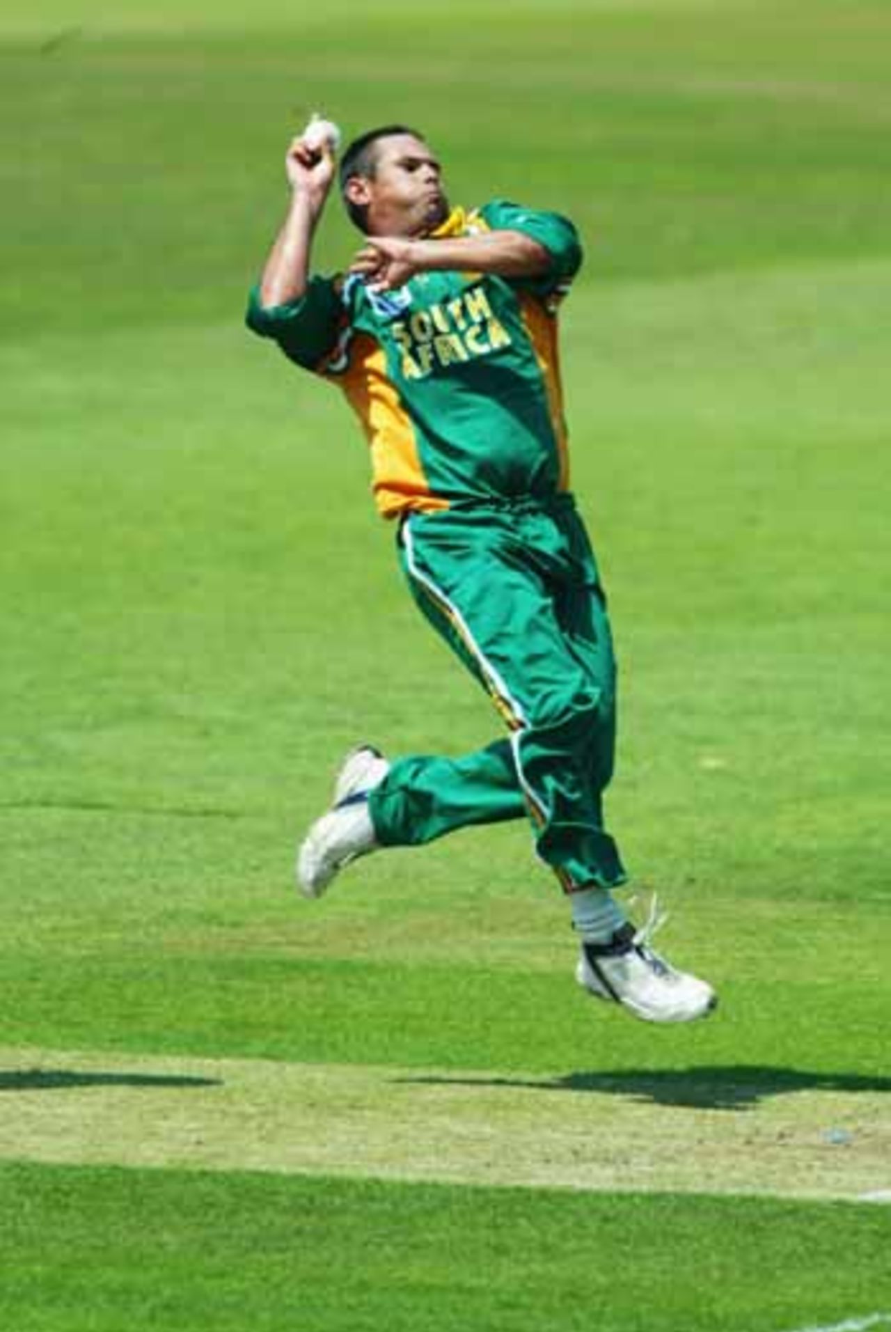 Andrew Hall of South Africa bowls