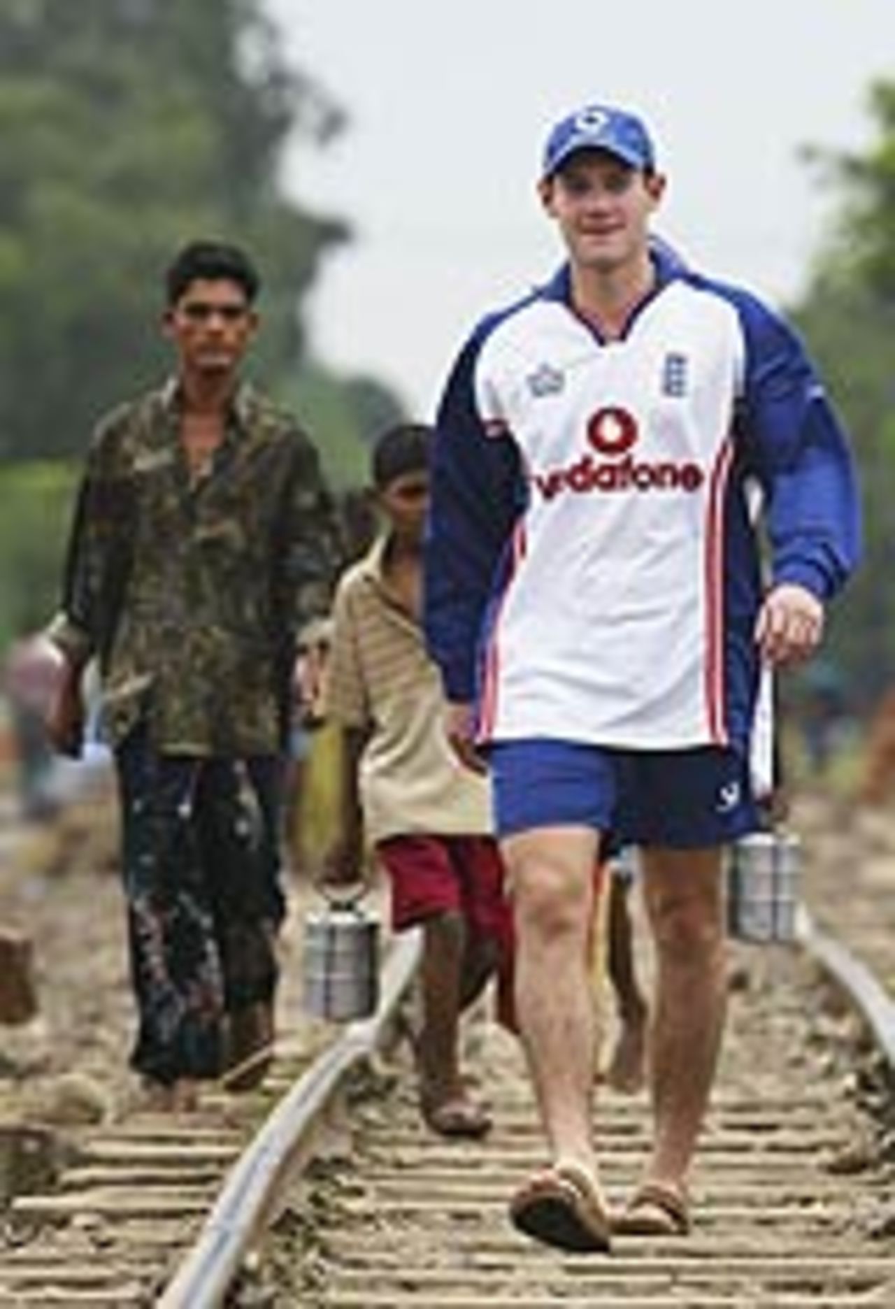 Chris Read finds a rare dry spot in Dhaka, October 10, 2003