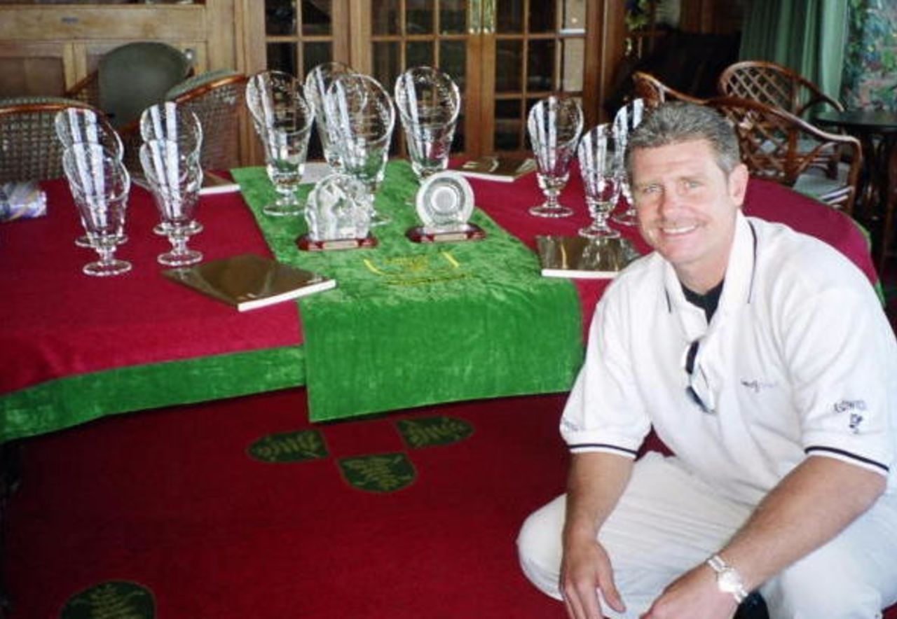 Robin Smith displays the Golf Day prizes.