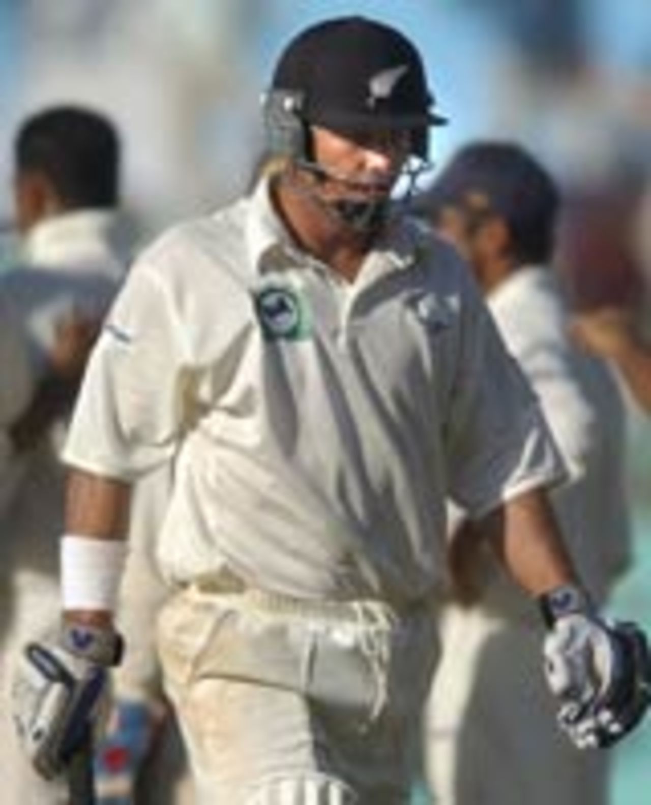 Richardson walks off, dismissed by Kumble in the dying moments of the fourth day, 1st Test, New Zealand v India, A, Ahmedabad, 2003