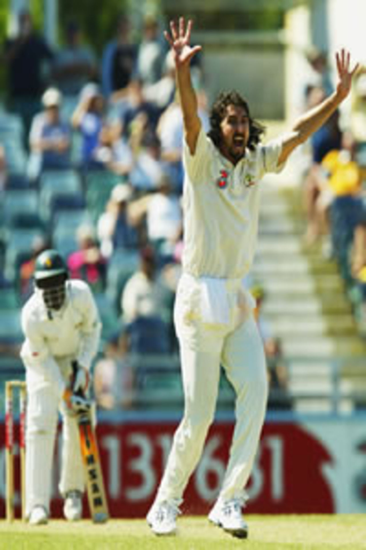 Jason Gillespie of Australia traps Tatenda Taibu of Zimbabwe LBW during day three of the First Test between Australia and Zimbabwe played at the WACA Ground on October 11, 2003 in Perth, Australia.
