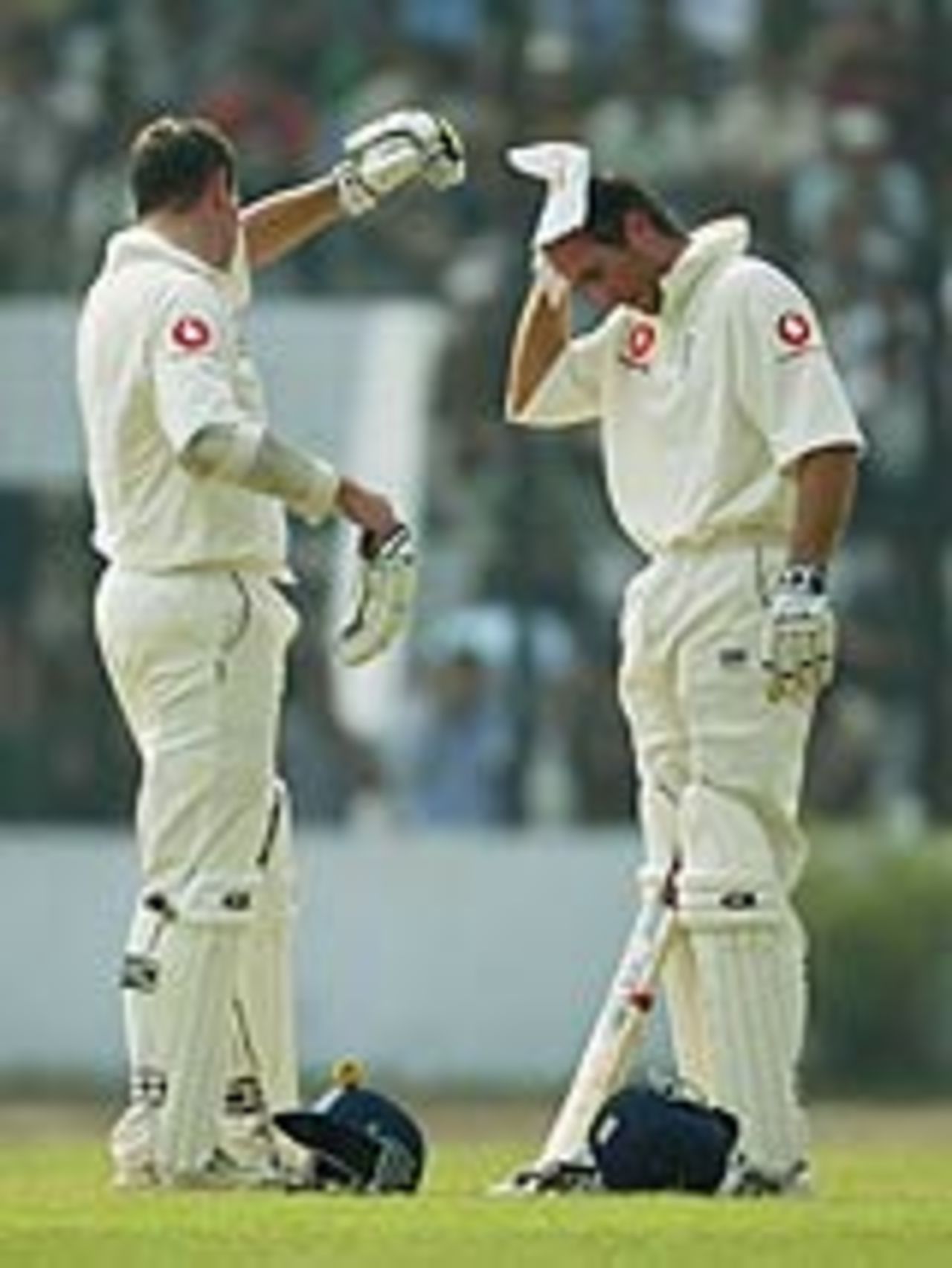 Marcus Trescothick and Michael Vaughan take a breather, Bangladesh Board XII v England XII, Dhaka, October 12, 2003