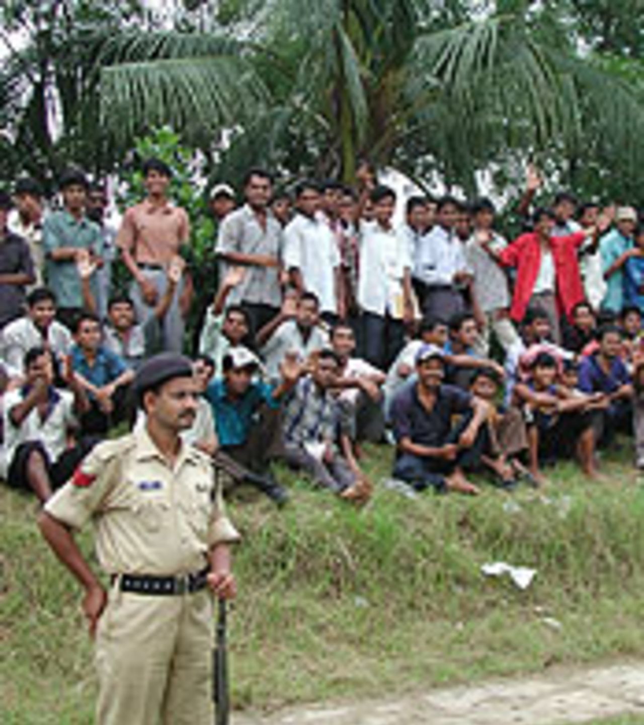Crowd control at the BKSP for England's tour match against Bangladesh A