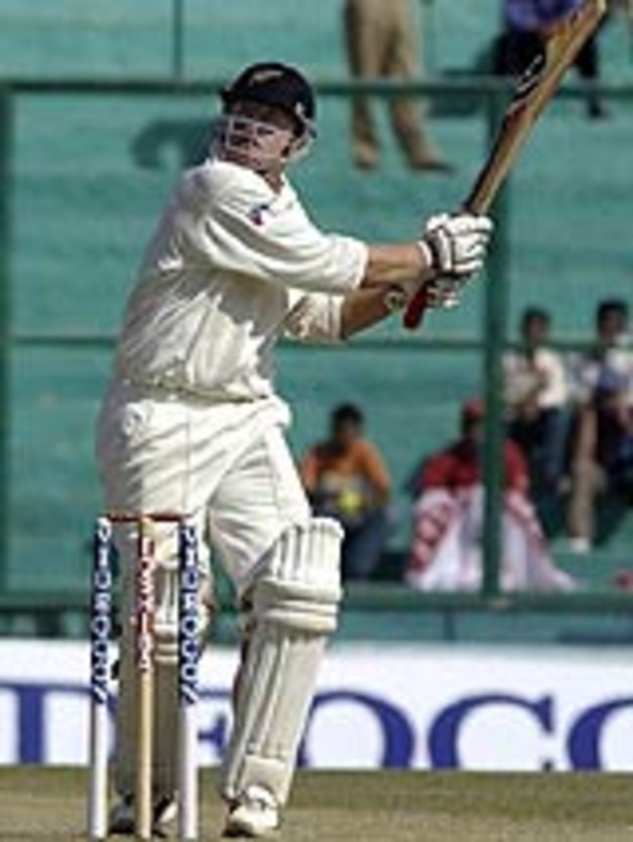 Scott Styris pulls L Balaji during his century at Mohali. India v New Zealand, 2nd Test, Mohali, October 17 2003