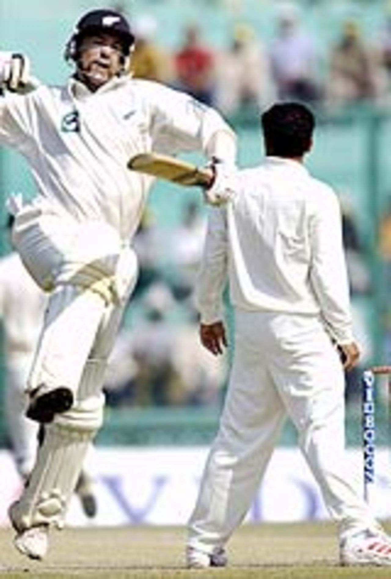 Craig McMillan punches the air after reaching his century, India v New Zealand, 2nd Test, Mohali, October 18