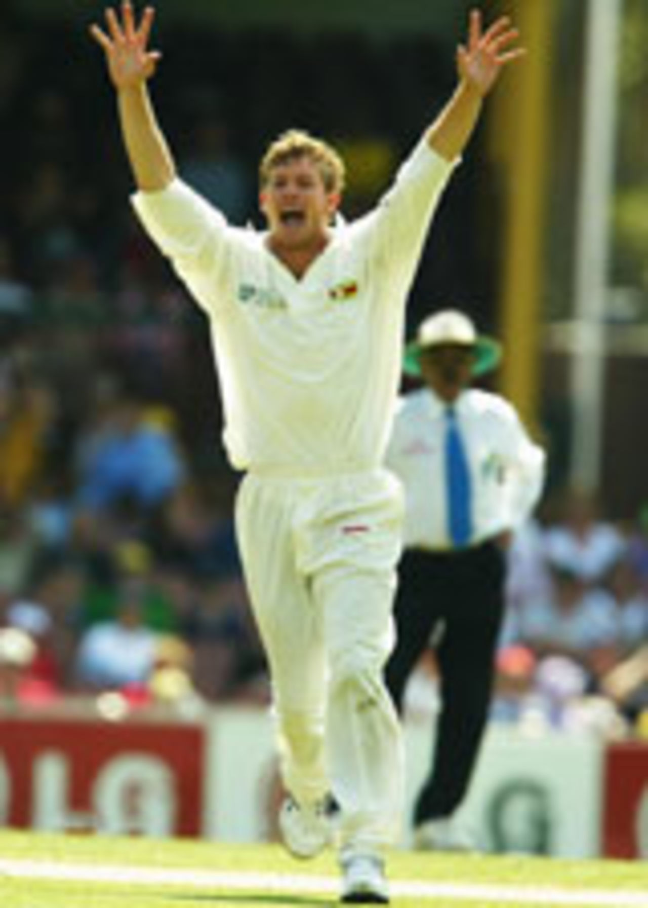 Andy Blignaut celebrates the wicket of Matthew Hayden, Aus v Zim, 2nd Test, Sydney, October 18, 2003