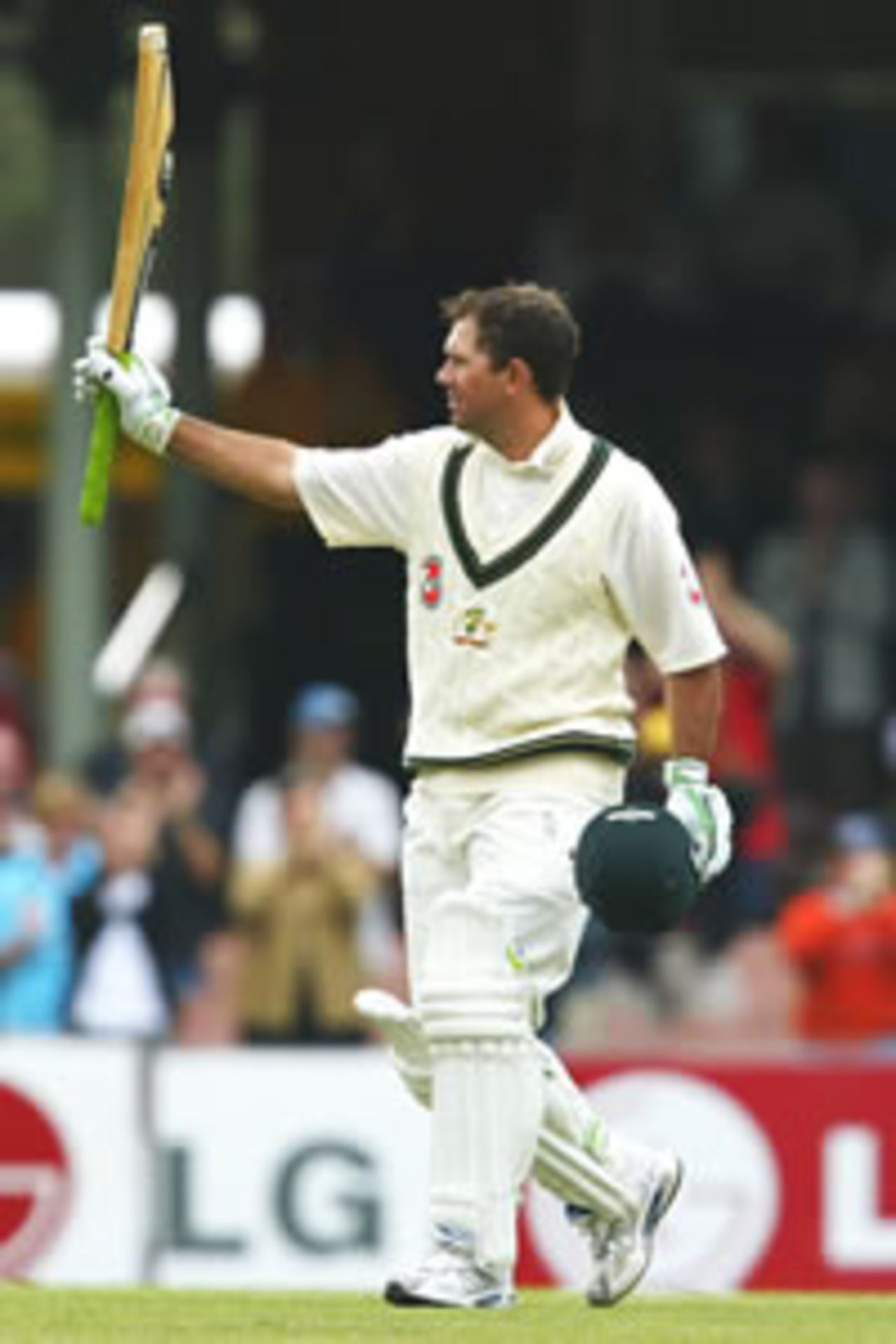 Ricky Ponting of Australia reaches 100 during day two of the 2nd Test between Australia and Zimbabwe played at the SCG on October 18, 2003 in Sydney, Australia.
