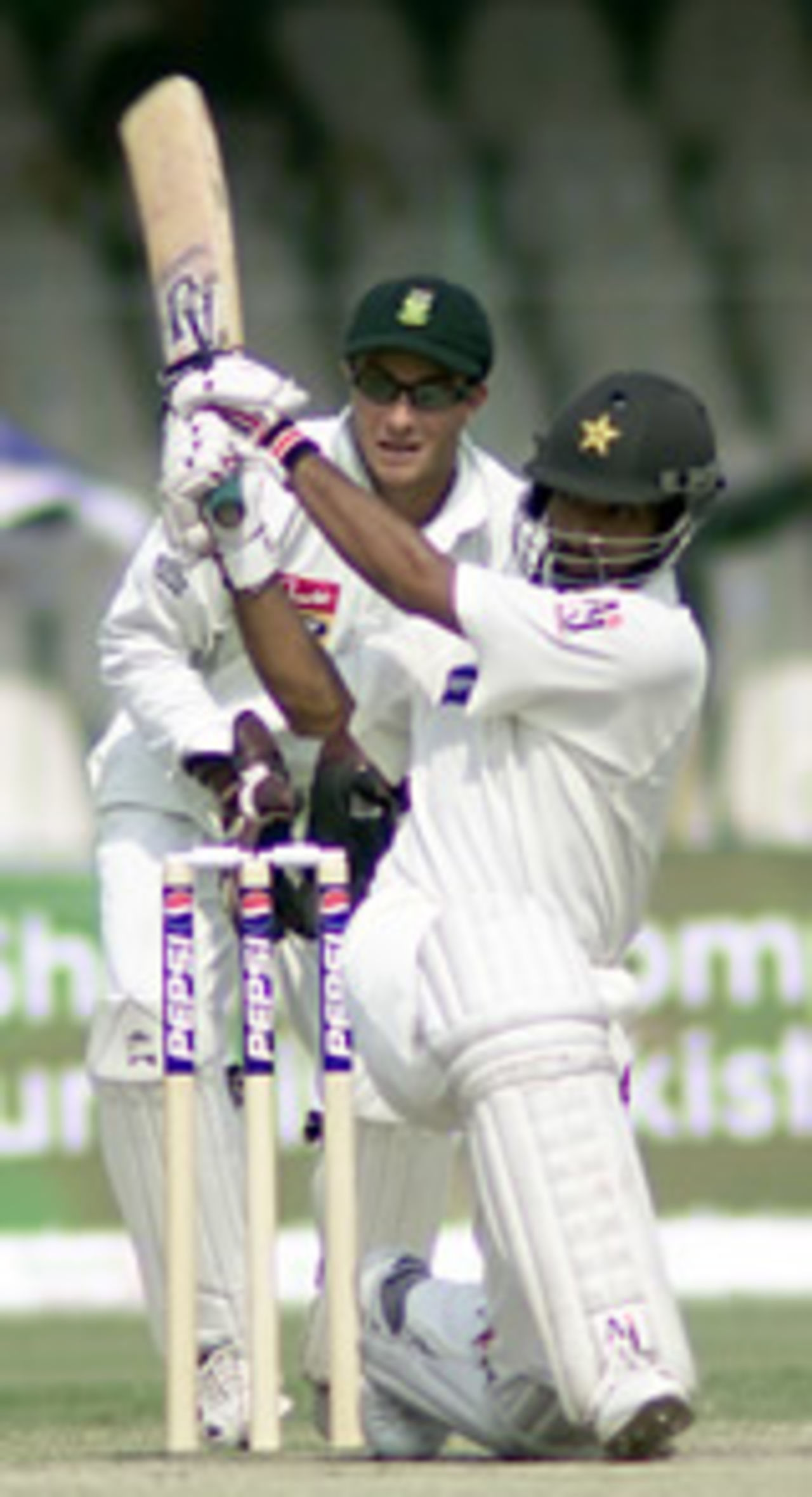 Asim Kamal hitting to leg on his way to 99, Pakistan v South Africa, Day 3, 1st Test, Lahore, October 19, 2003.