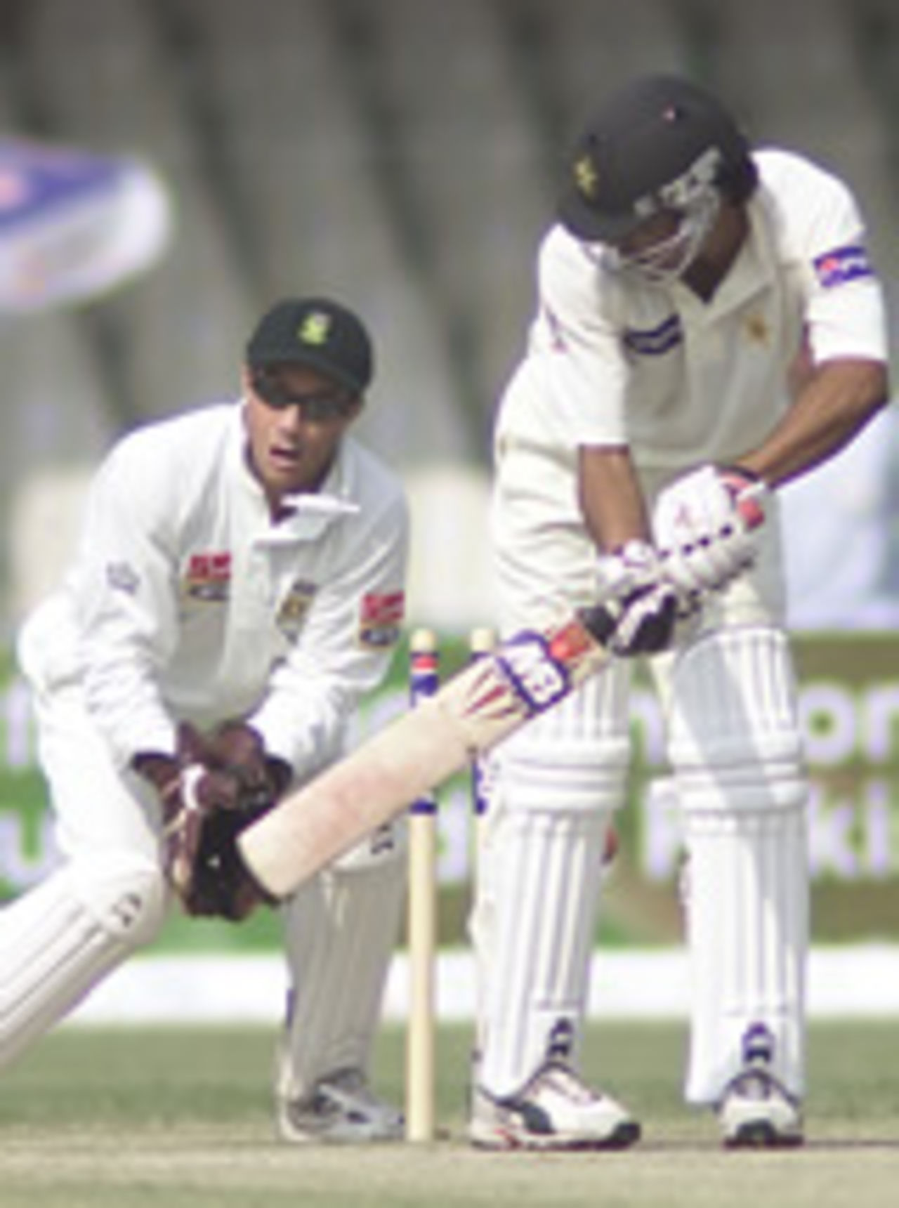 Mohammad Sami bowled by Paul Adams for nought, Pakistan v South Africa, Day 3, 1st Test, Lahore, October 19, 2003.