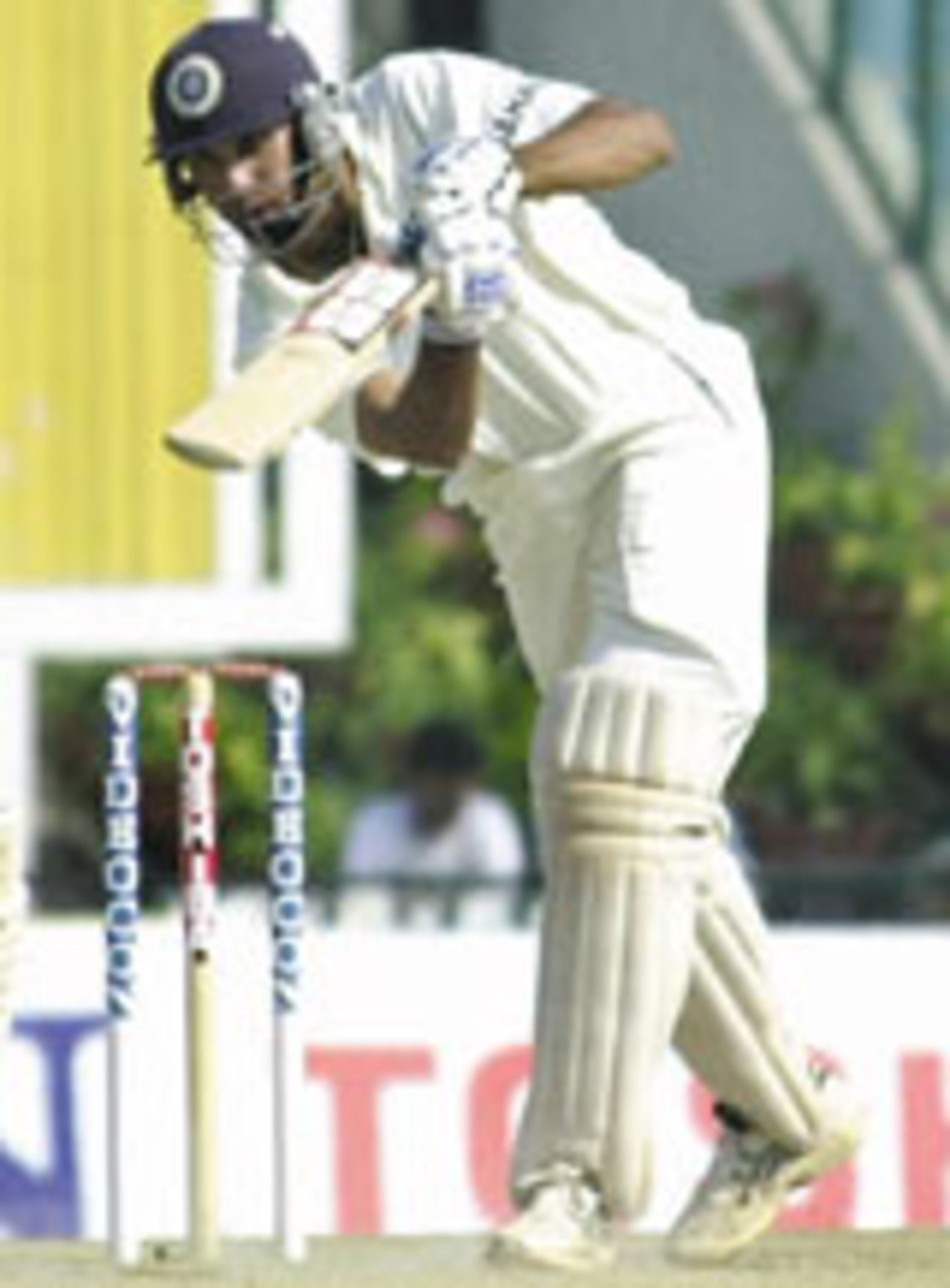VVS Laxman plays the off-drive in India's first innnings, India v New Zealand, 2nd Test, Mohali, 4th day, October 19, 2003