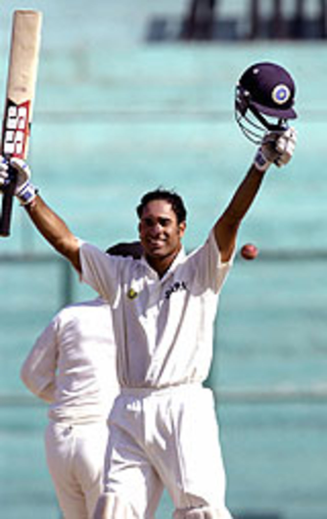 VVS Laxman celebrates his century, India v New Zealand, 5th Day, 2nd Test, Mohali, October 20, 2003