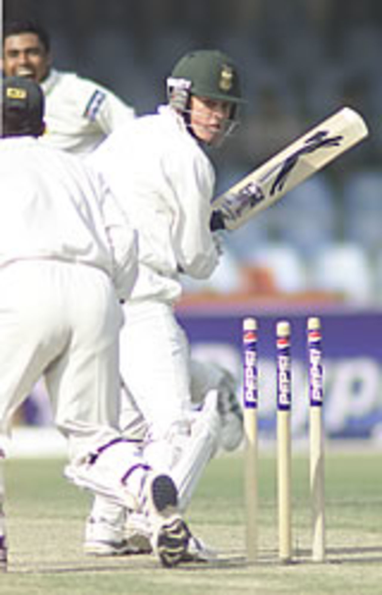 Shaun Pollock bowled by a Danish Kaneria (5-46) googly, Pakistan v South Africa, Day 4, 1st Test, Lahore, October 20, 2003.