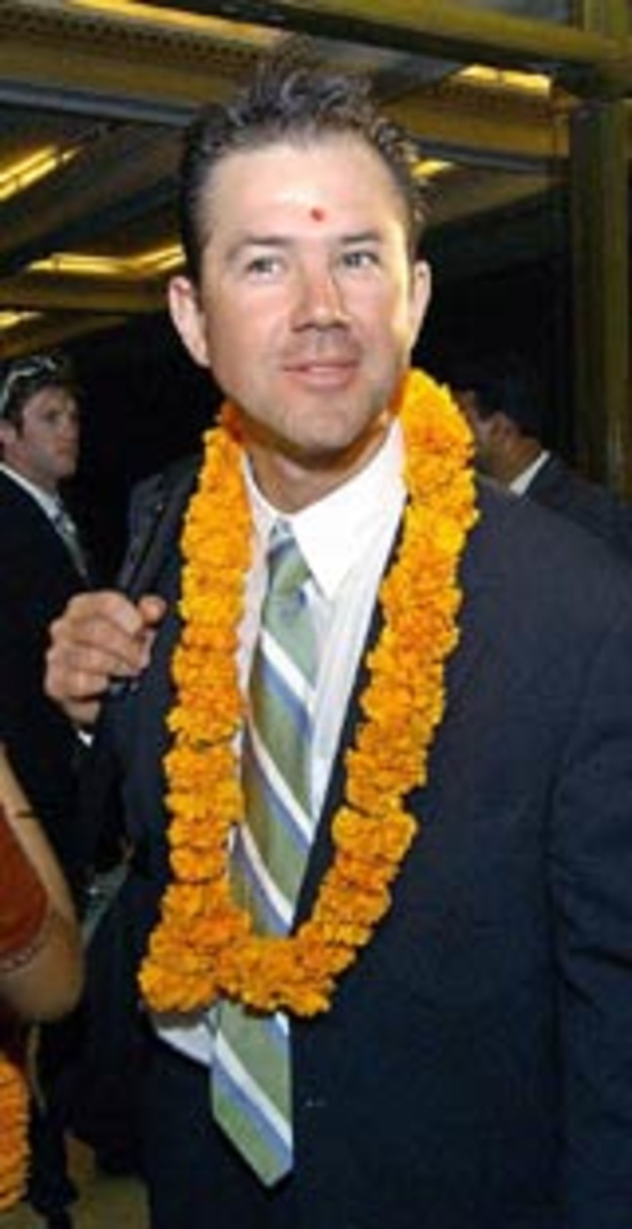 Ricky Ponting is welcomed to India for the TVS Cup, 2003