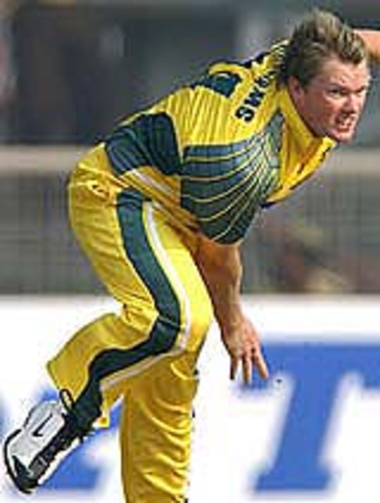 Brad Wiliams bowls, Australia v New Zealand, Faridabad, October 29, 2003