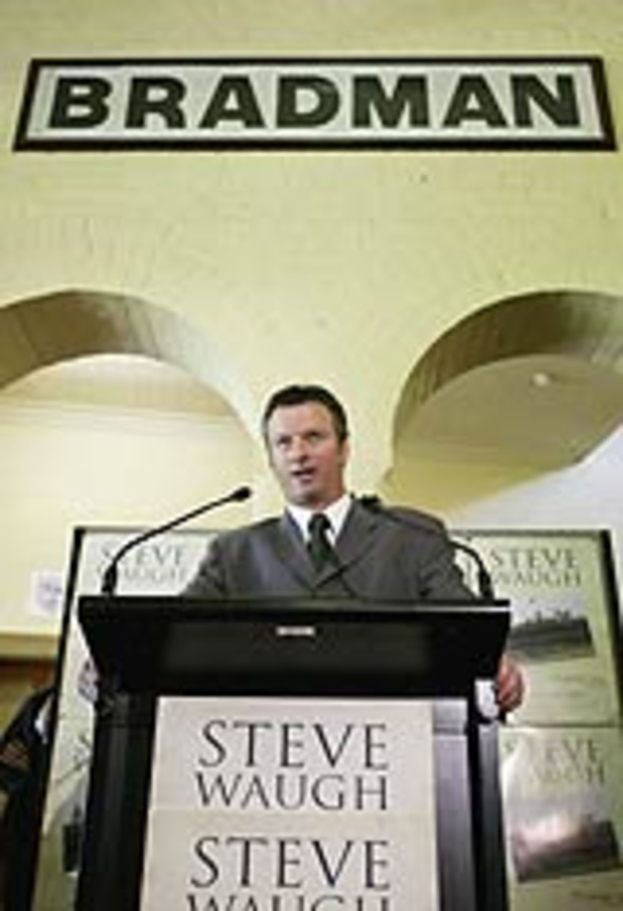 Steve Waugh faces the media at the launch of his <I>Never Say Die</I> book, Sydney, October 29, 2003