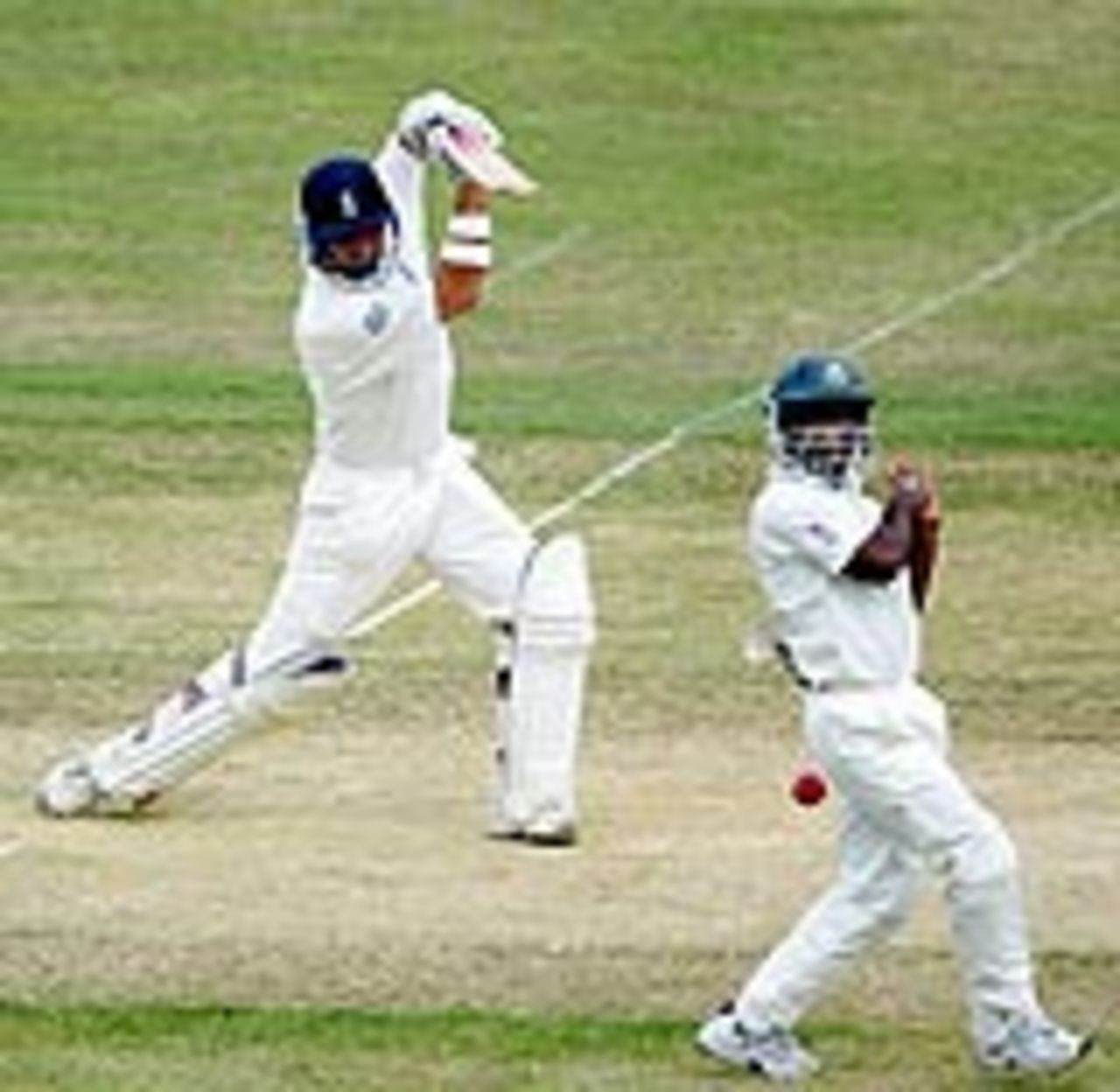 Hussain drives during his second innings 95