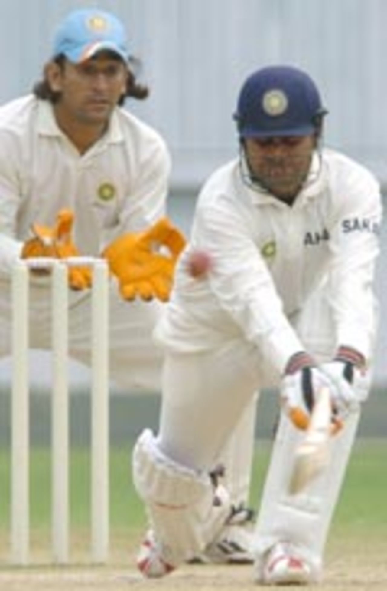 Virender Sehwag plays the reverse-sweep, India A v India Seniors, Bangalore, 4th day