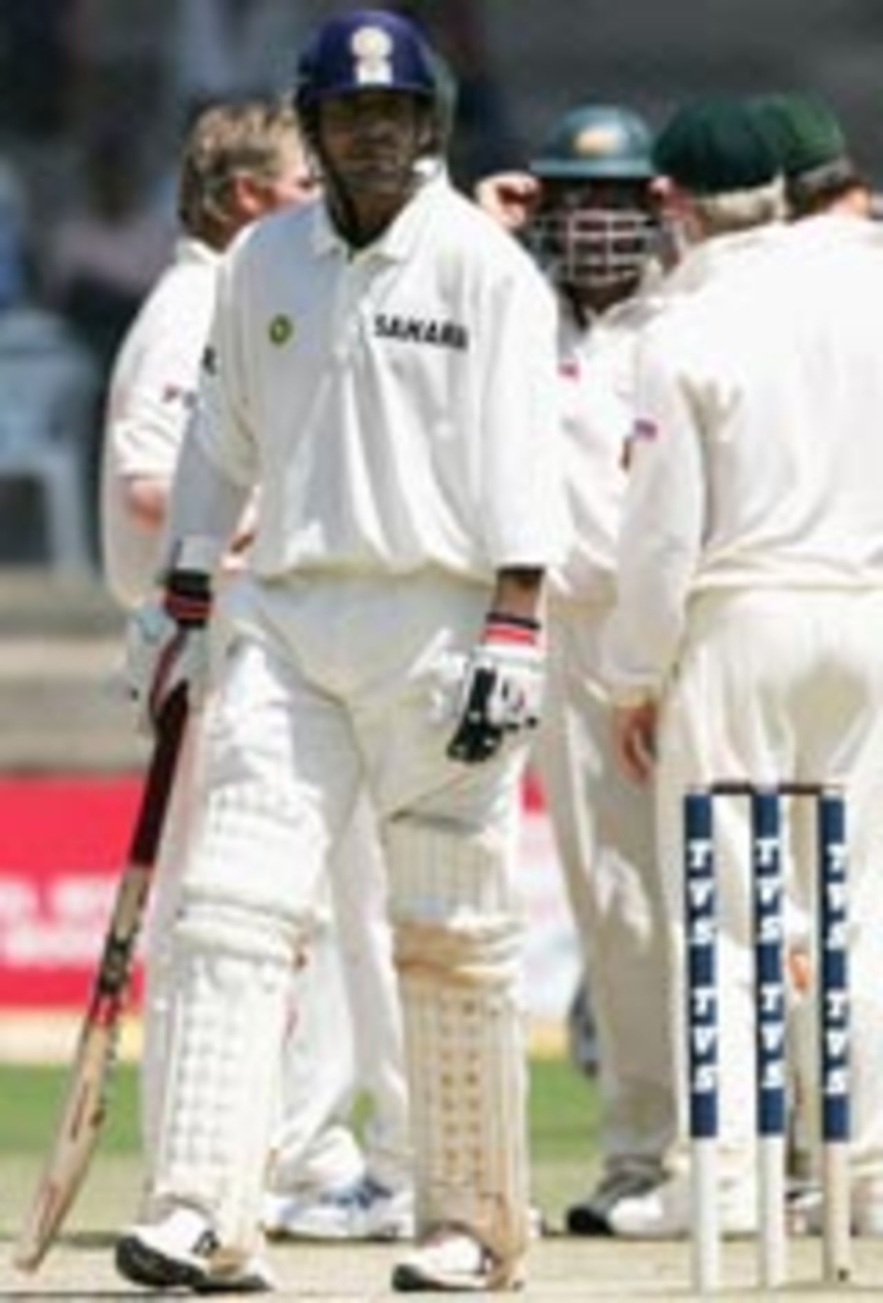 Irfan Pathan walks off after being declared out, India v Australia, 1st Test, Bangalore, 3rd day, October 8, 2004