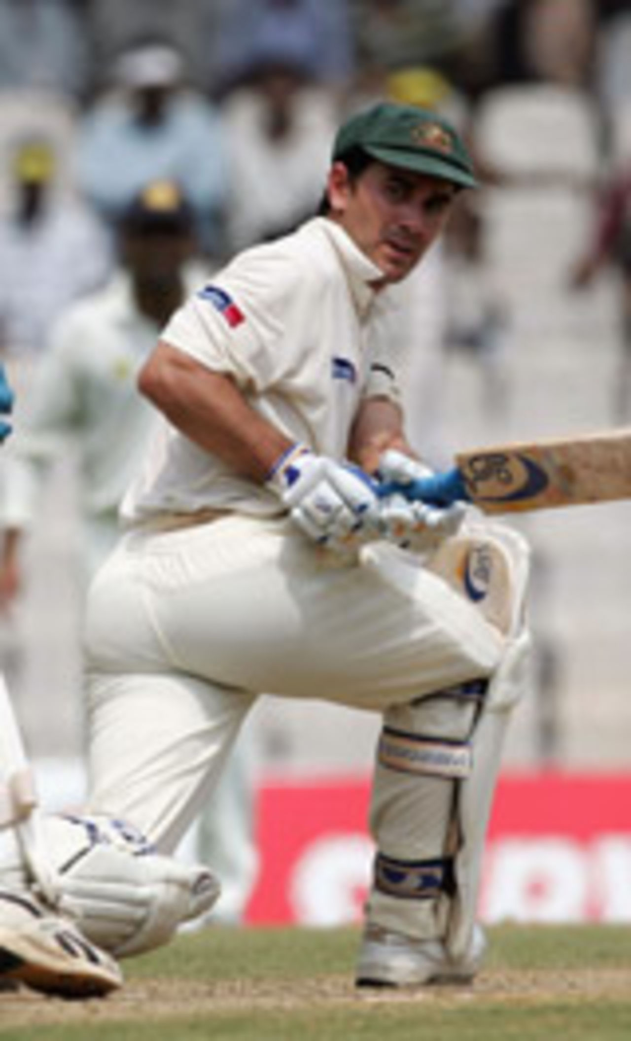Justin Langer sweeps, India v Australia, 2nd Test, Chennai, 1st day, October 14, 2004
