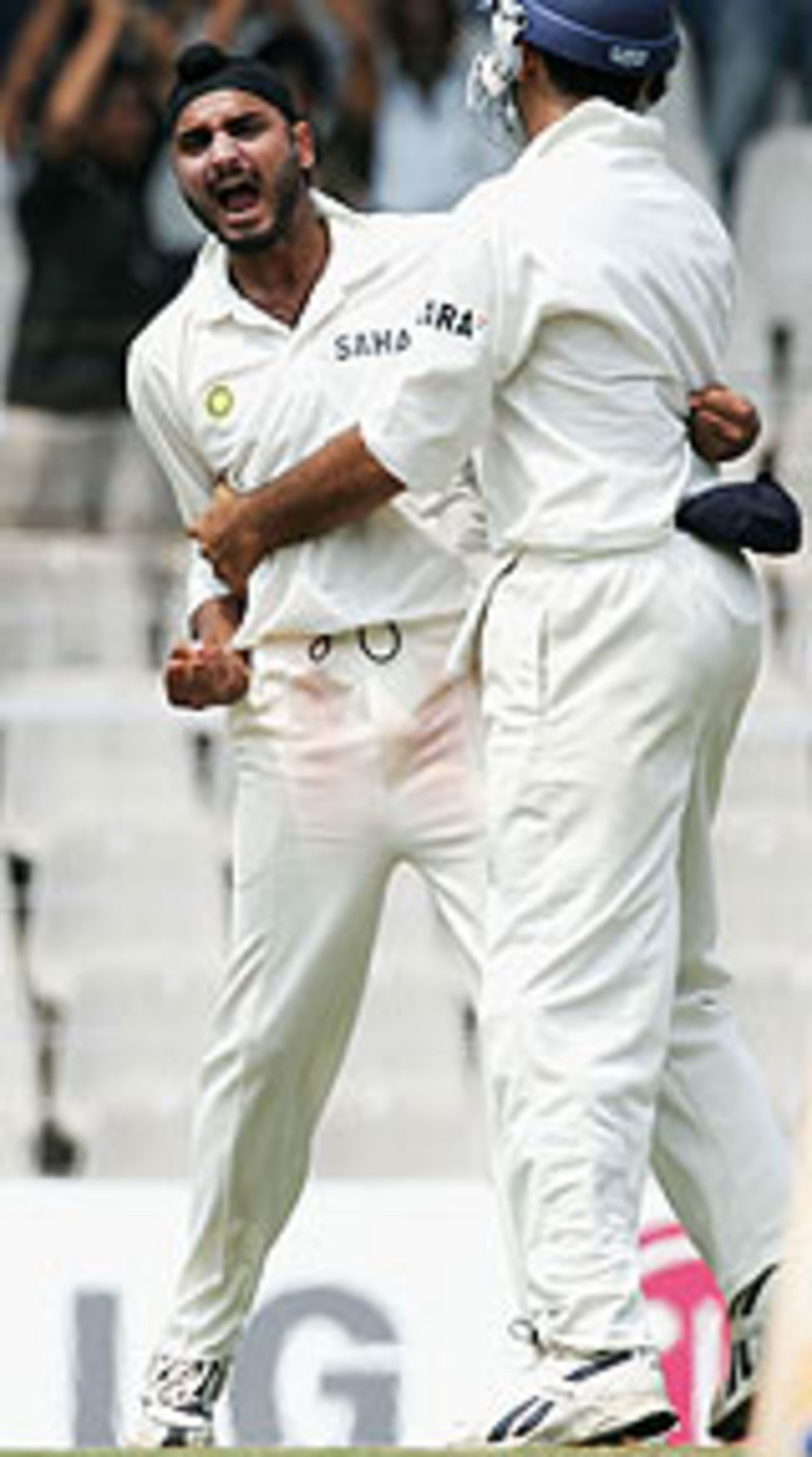 Harbhajan Singh celebrates after a wicket, India v Australia, 2nd Test, Chennai, 1st day, October 14, 2004