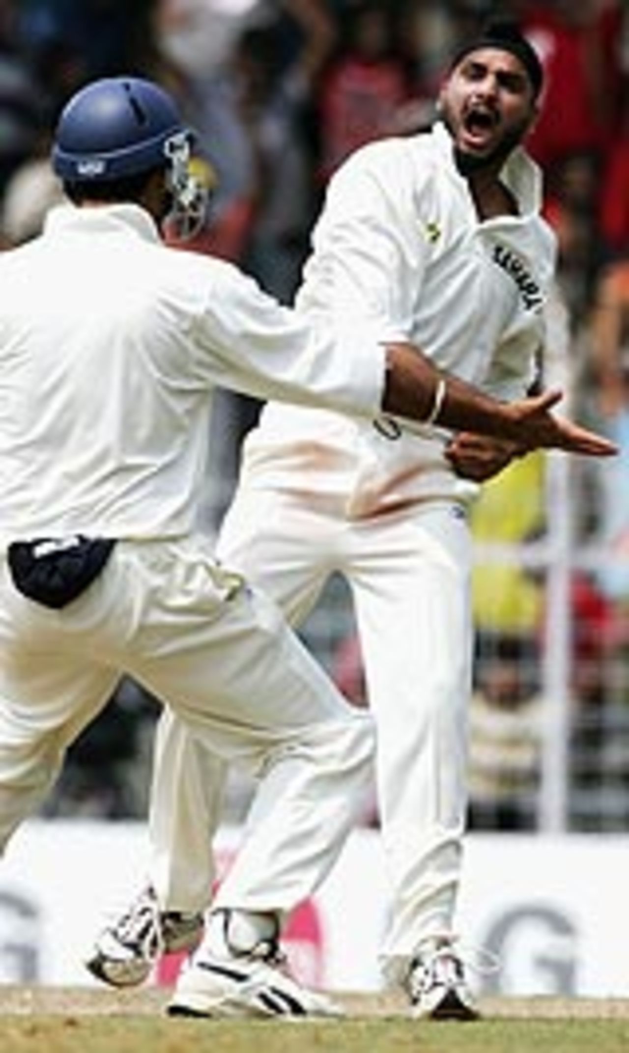 Harbhajan Singh celebrates exuberantly, India v Australia, 2nd Test, Chennai, 1st day, October 14, 2004
