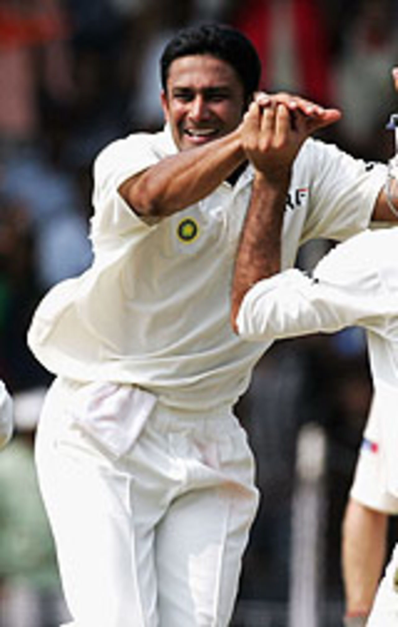 Anil Kumble celebrates some more, India v Australia, 2nd Test, Chennai, 1st day, October 14, 2004