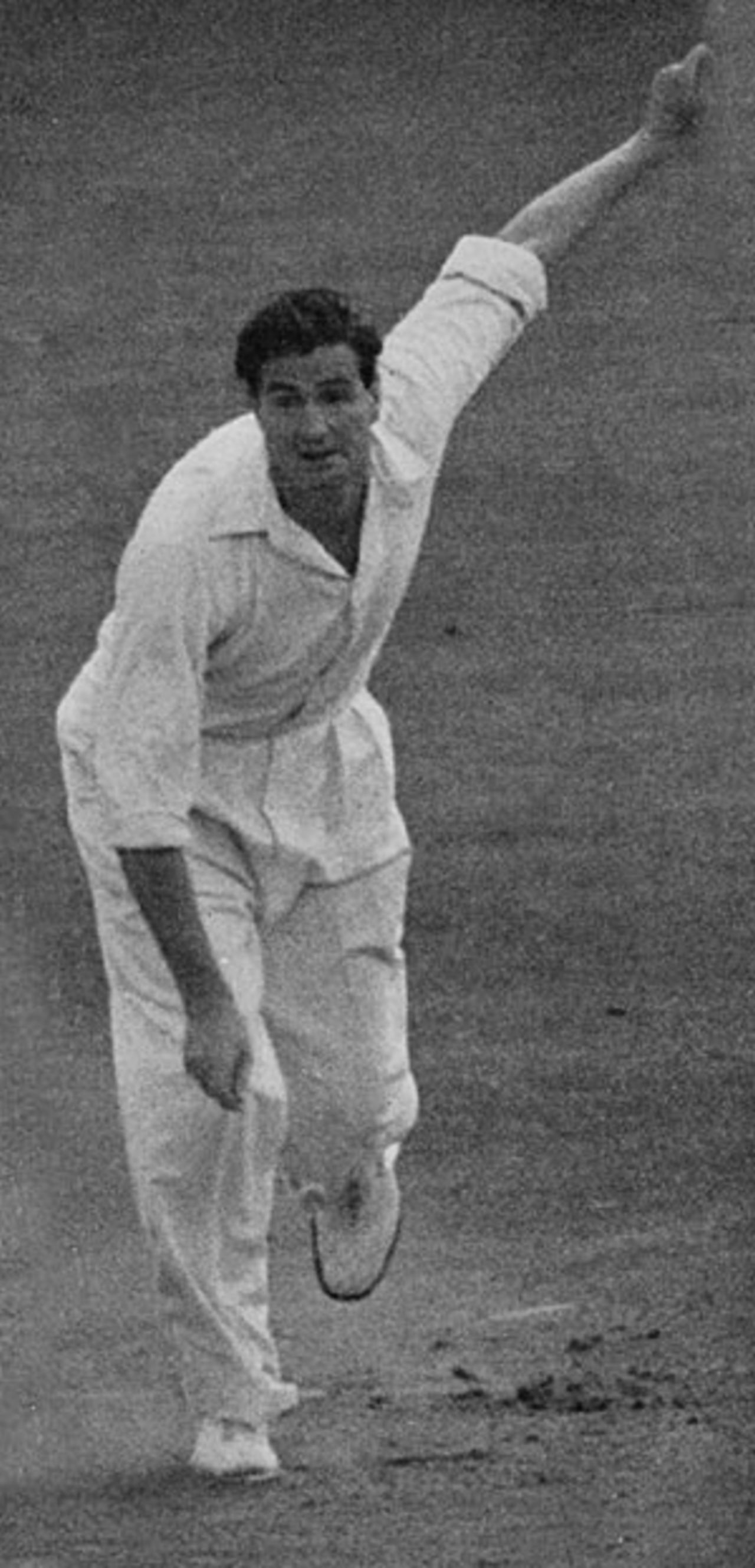 Keith Miller bowling, England v Australia, Lord's, 1953
