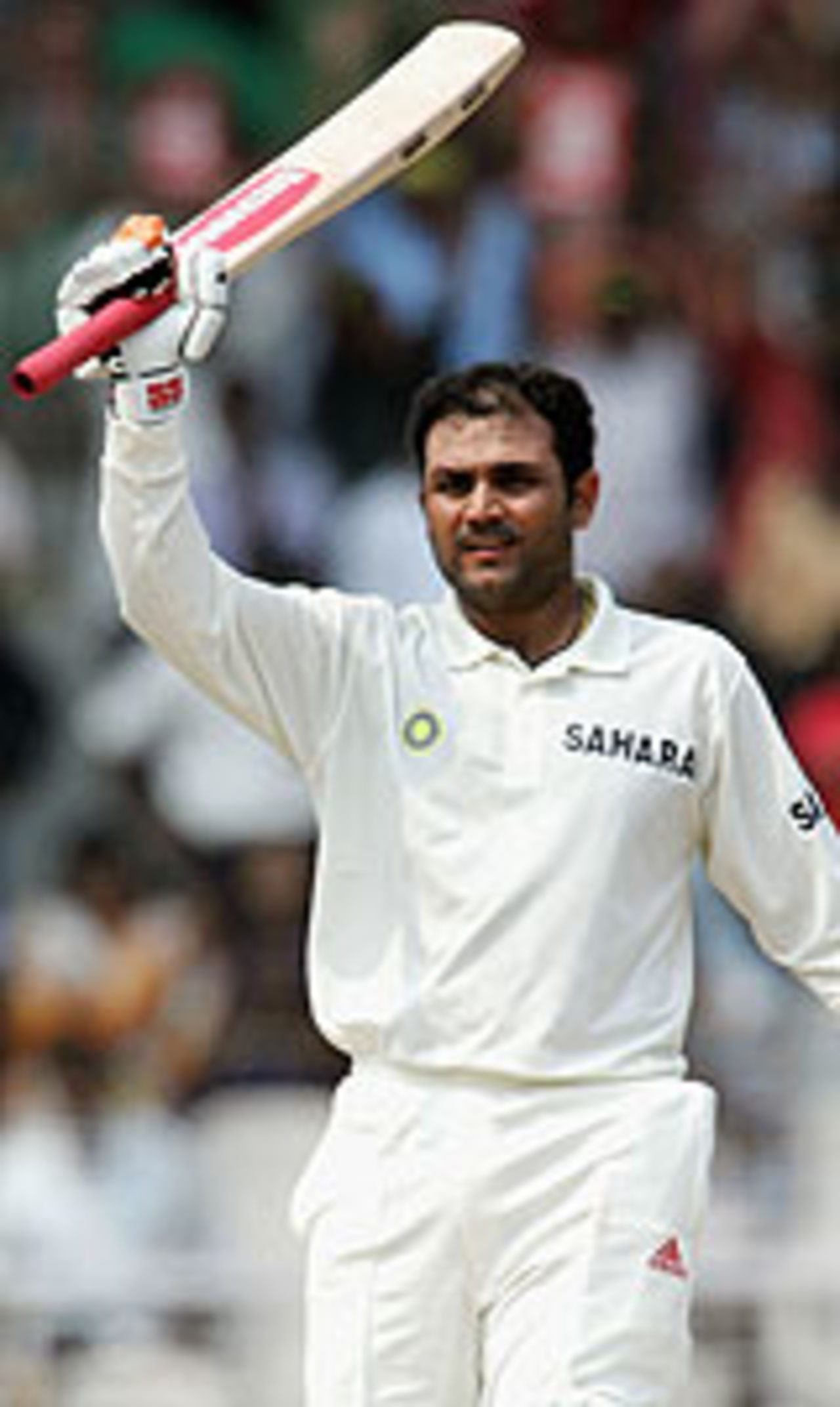 Virender Sehwag celebrates his hundred, India v Australia, 2nd Test, Chennai, October 15, 2004