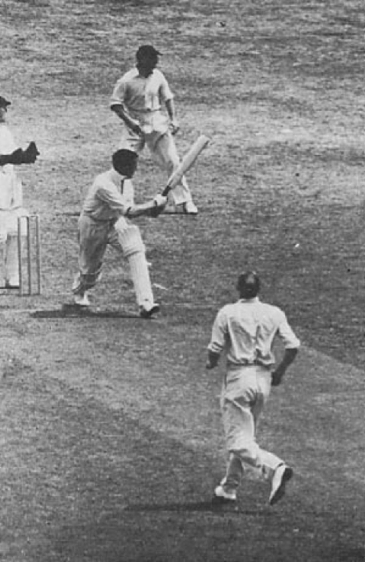 Arthur Wellard hits Bill O'Reilly for a boundary, England v Australia, Lord's, 1938