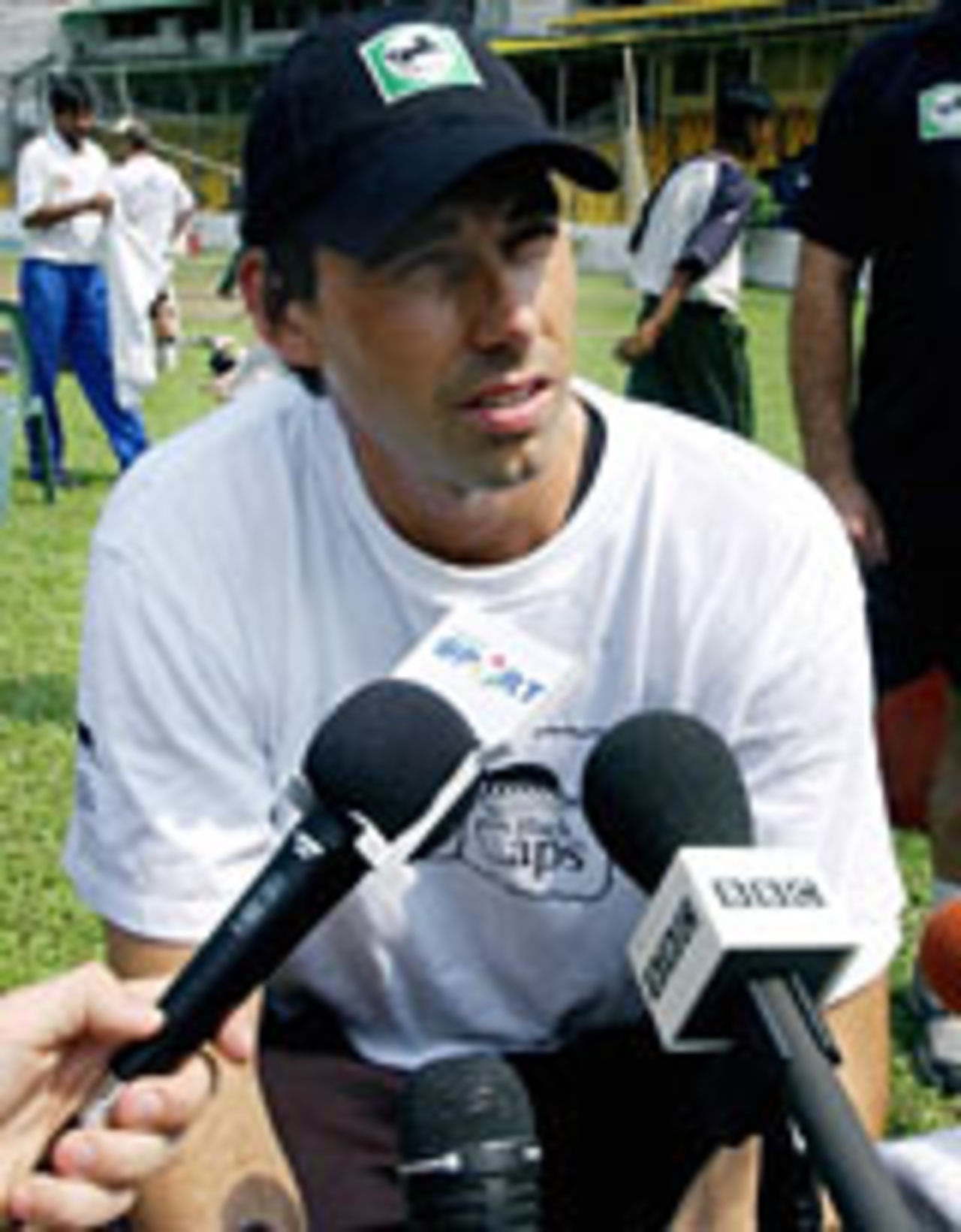 Stephen Fleming takes questions from reporters before the first Test against Bangladesh