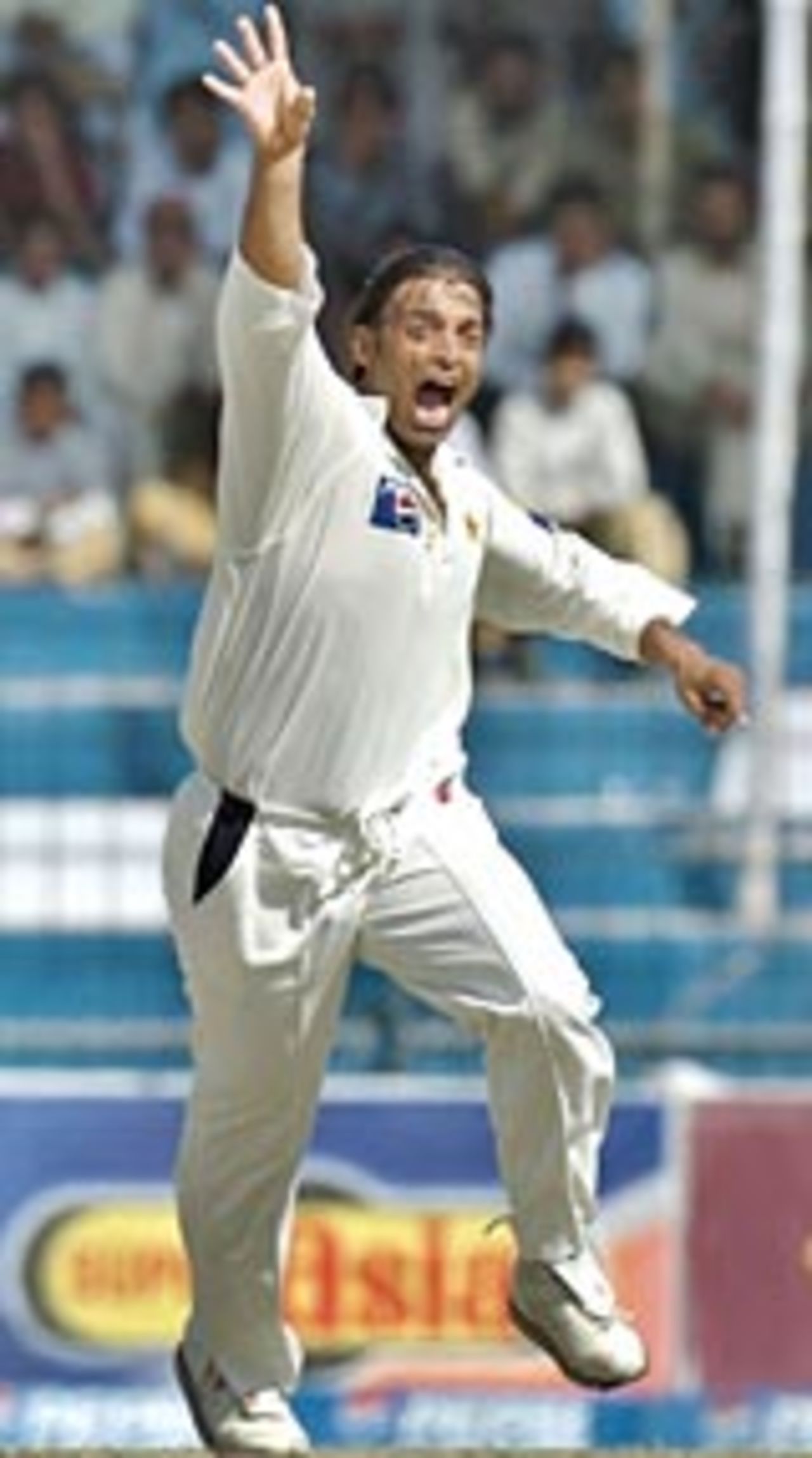 Shoaib Akhtar celebrates dismissing Marvan Atapattu, Pakistan v Sri Lanka, 1st Test, Faisalabad, October 22, 2004